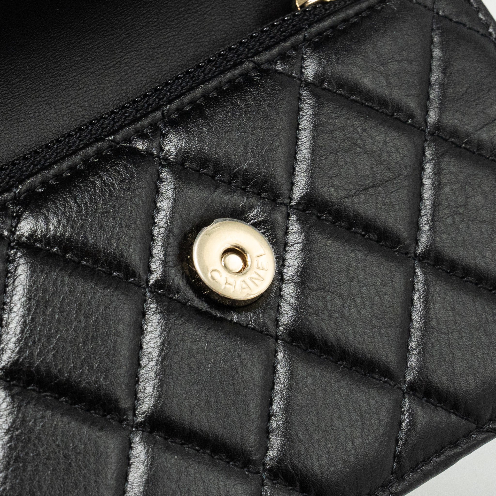 Chanel CC Logo Clutch with Giant Pearl Chain Lambskin Black L