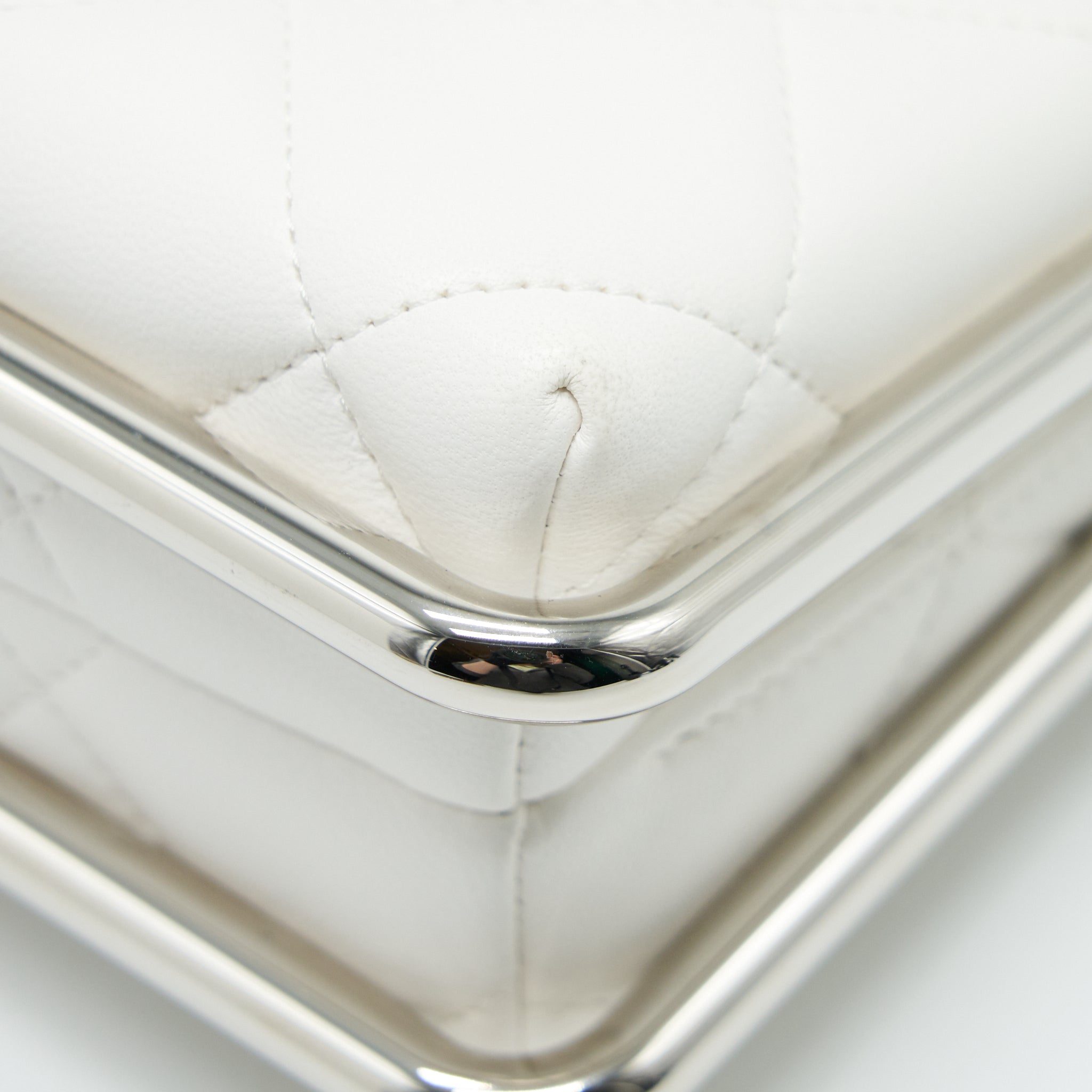 Chanel Quilted Clutch Lambskin White