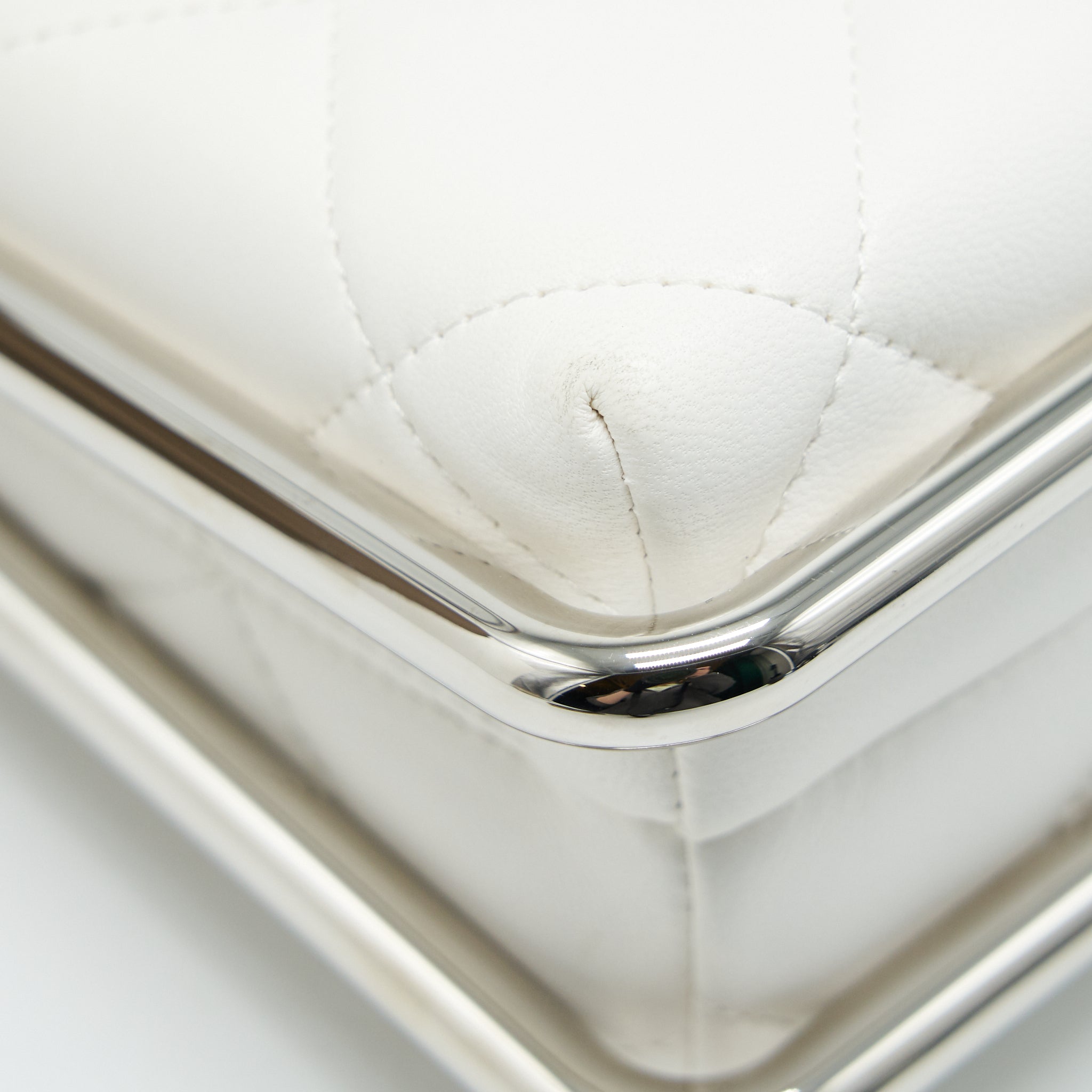 Chanel Quilted Clutch Lambskin White