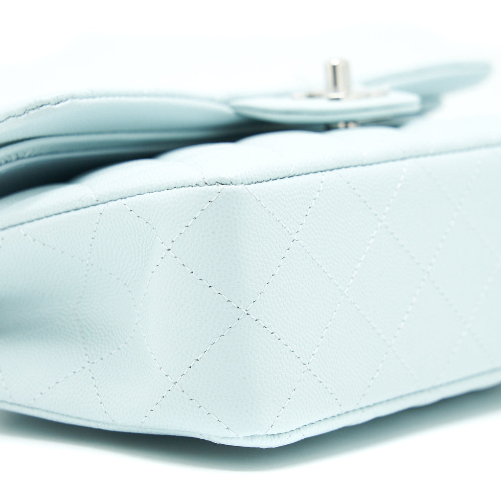 Chanel 21K Small Classic Double Flap Bag Caviar Light Blue