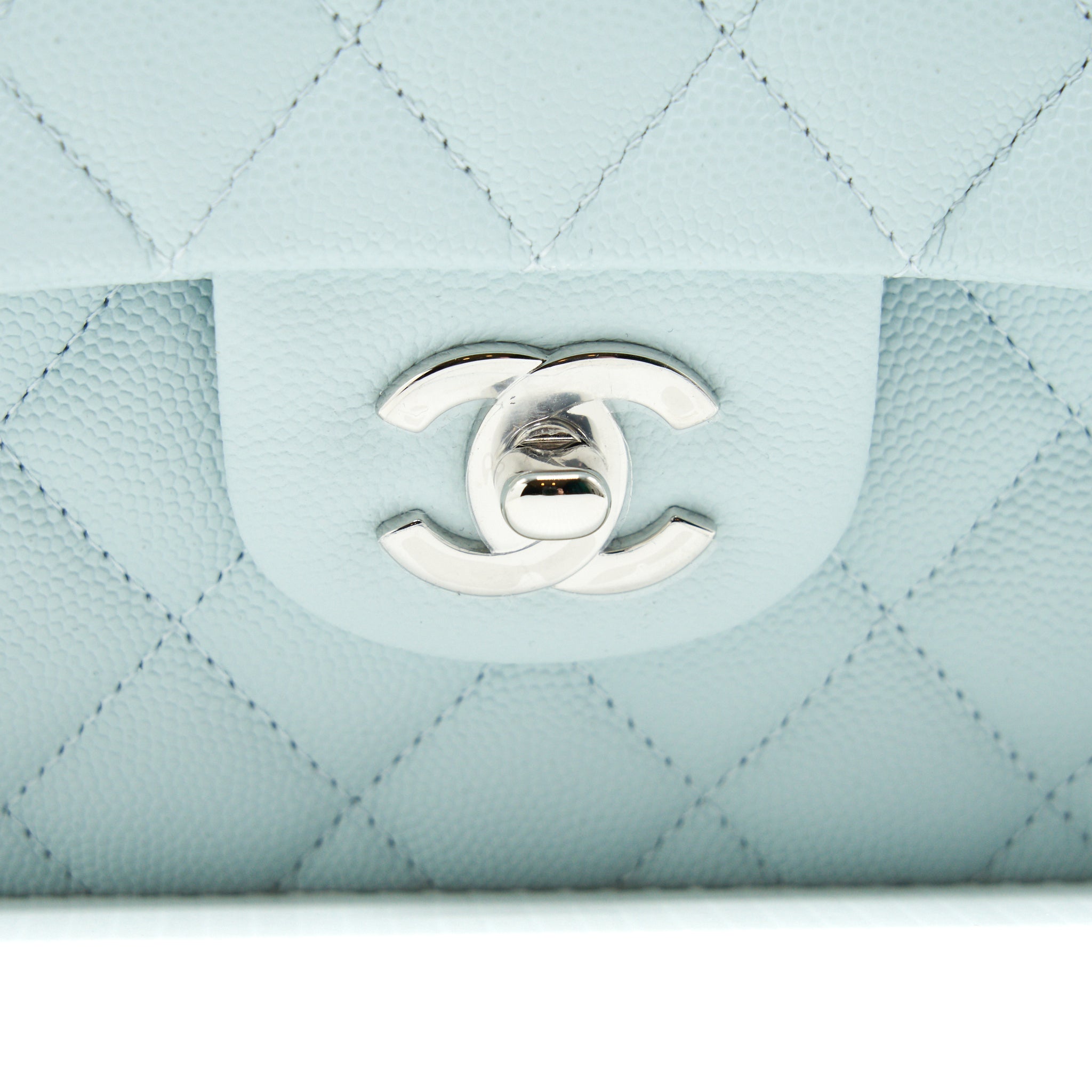 Chanel 21K Small Classic Double Flap Bag Caviar Light Blue