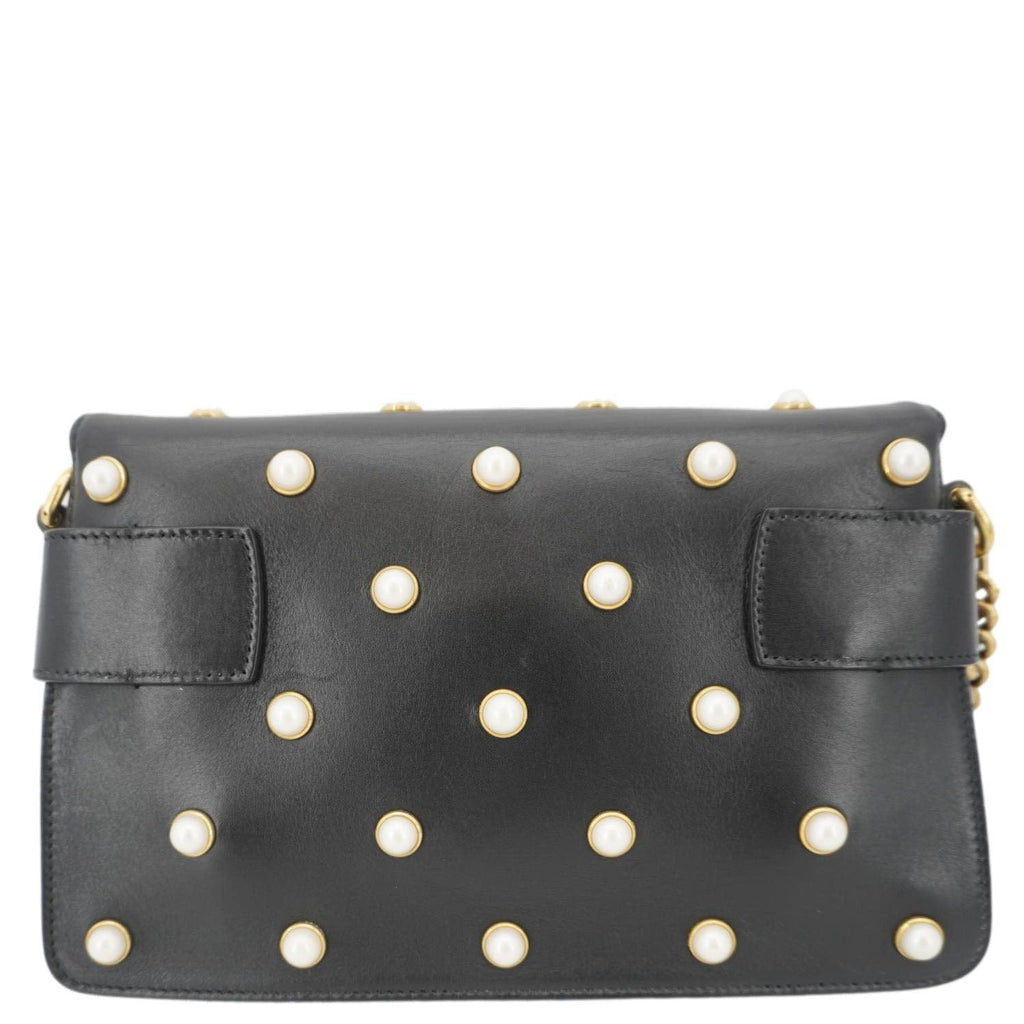 GUCCI Broadway Queen Margaret Pearl Studded Nappa Leather Crossbody Bag Black 453778