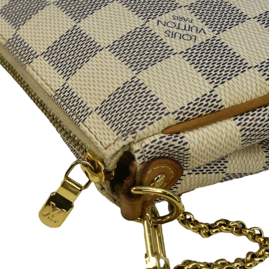 LOUIS VUITTON Pochette Eva Damier Azur Crossbody Clutch Bag White
