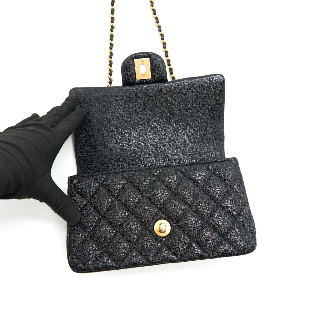 Chanel Rectangular Mini Top Handle Flap Bag granied calfskin black