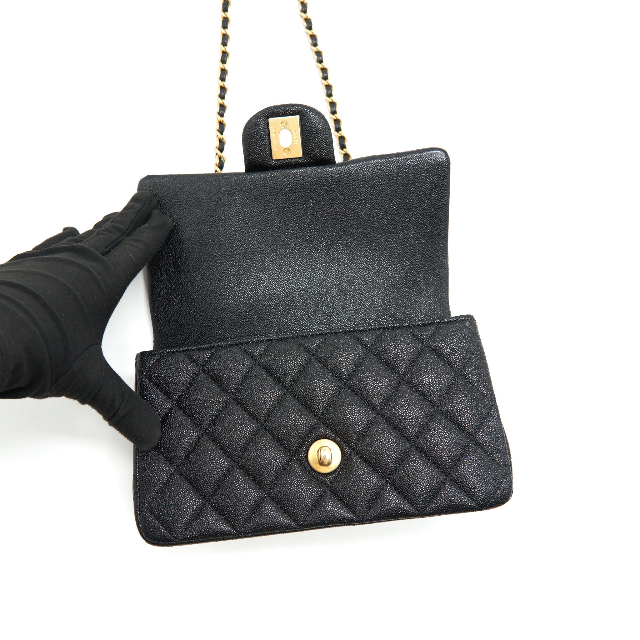 Chanel Rectangular Mini Top Handle Flap Bag granied calfskin black
