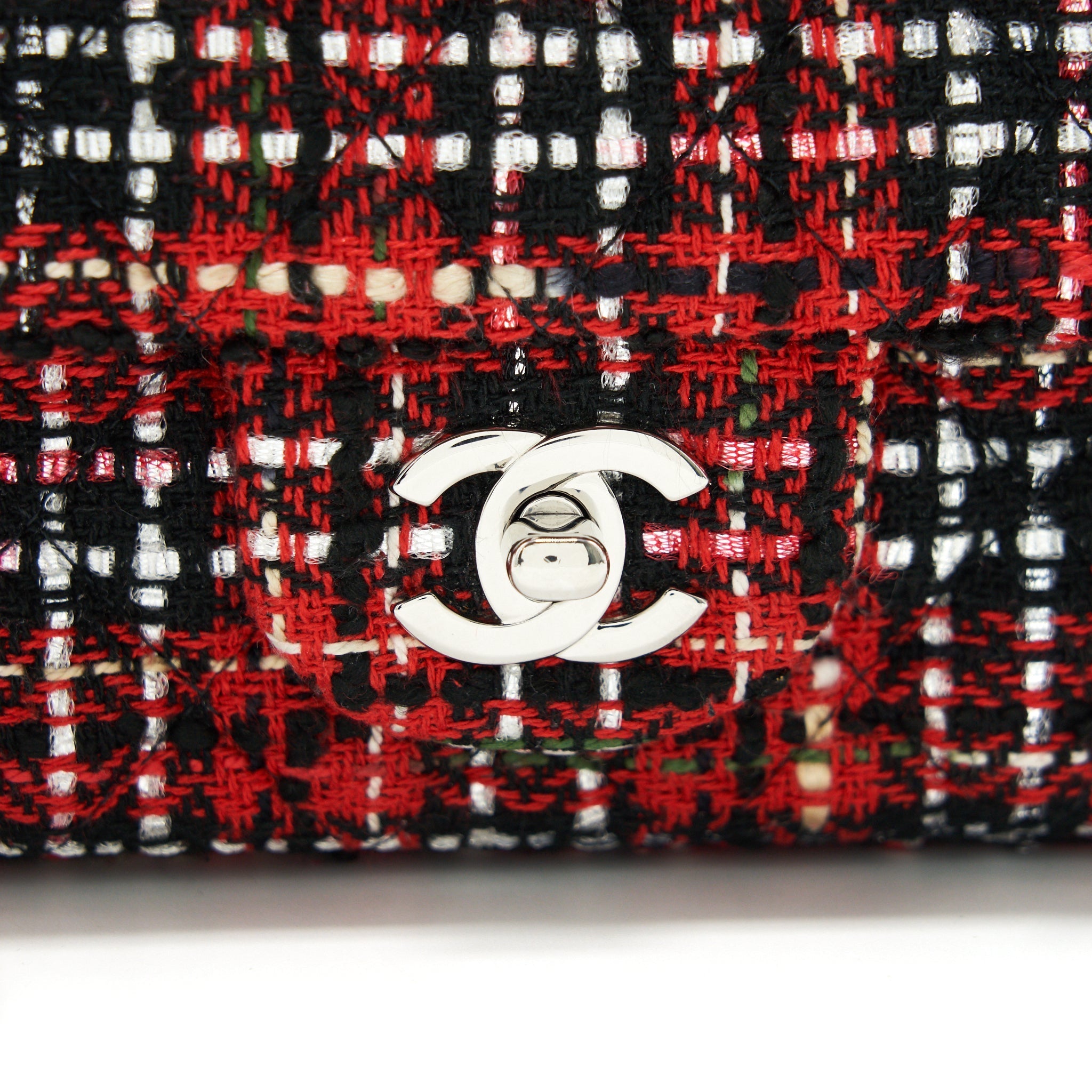 CHANEL SMALL RECTANGULAR RED BLACK TWEED IN