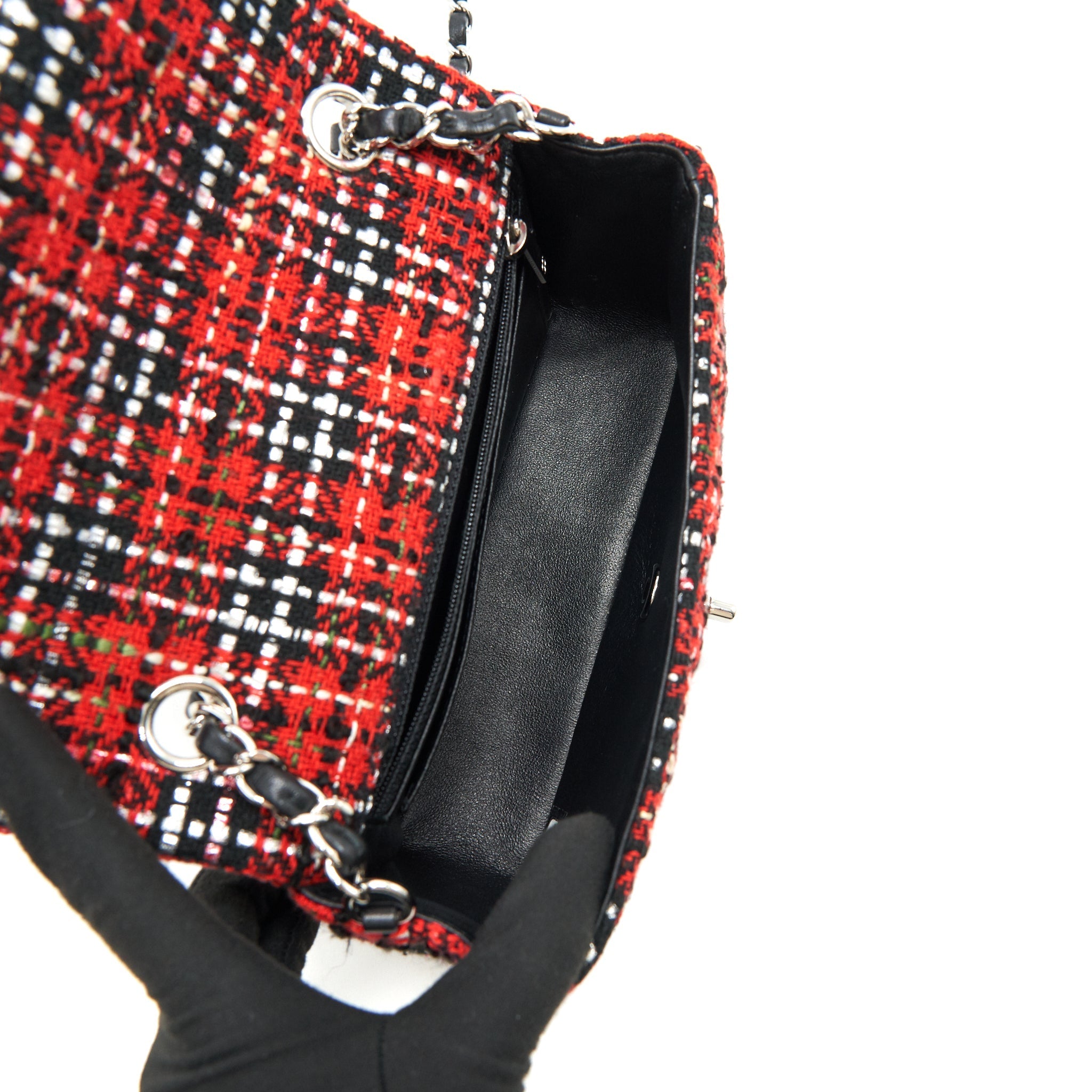 CHANEL SMALL RECTANGULAR RED BLACK TWEED IN