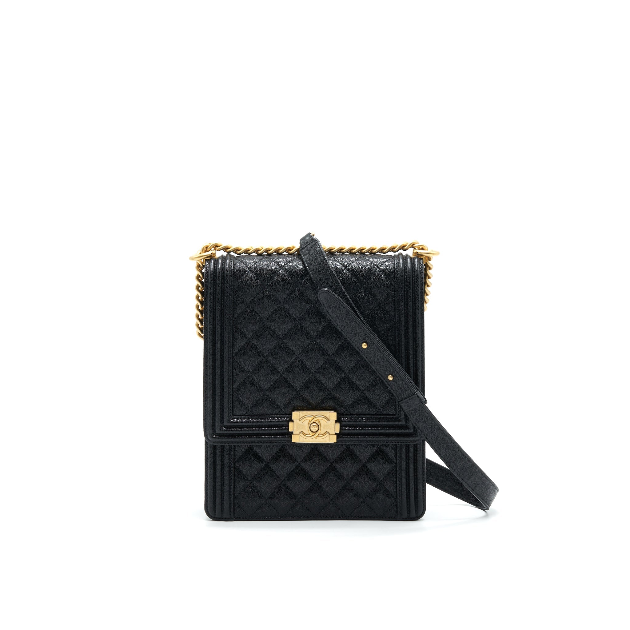 Chanel Vertical Boy Bag Carviar large Black