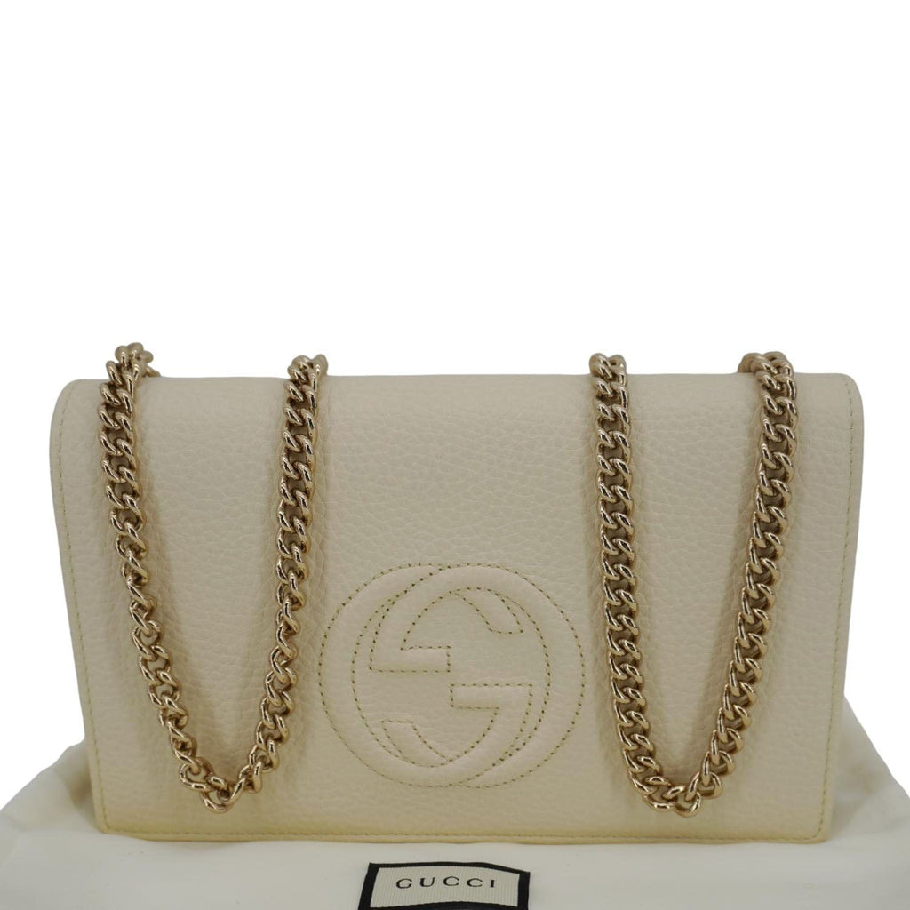GUCCI Soho Leather Wallet On Chain Clutch Crossbody Bag Cream 598211