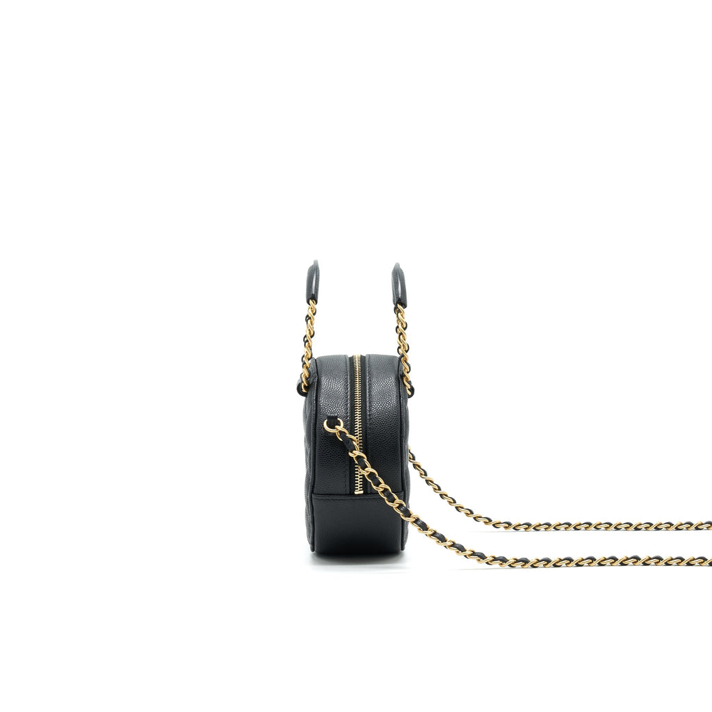 Chanel Top Handle Caviar Round Clutch with Chain Black