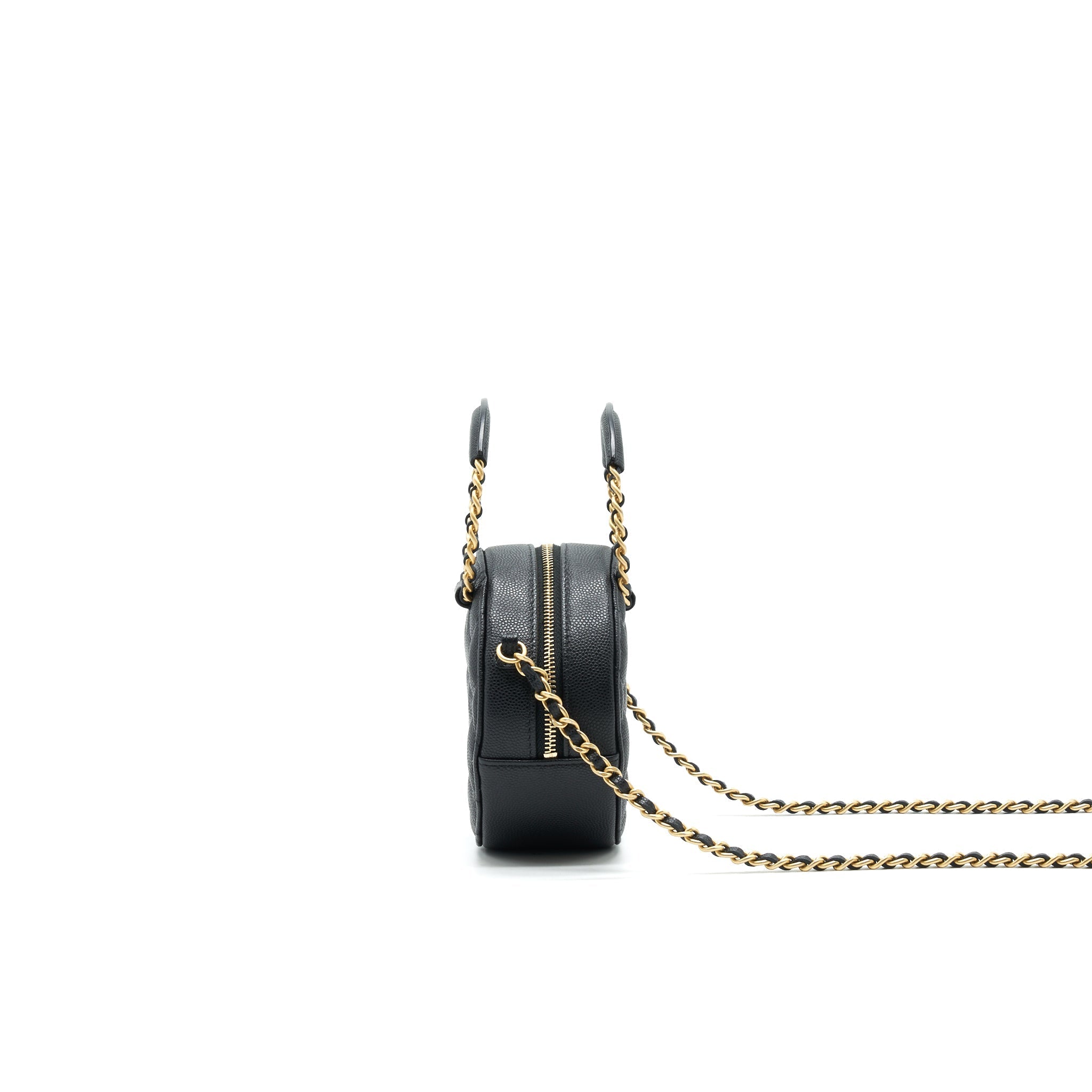 Chanel Top Handle Caviar Round Clutch with Chain Black