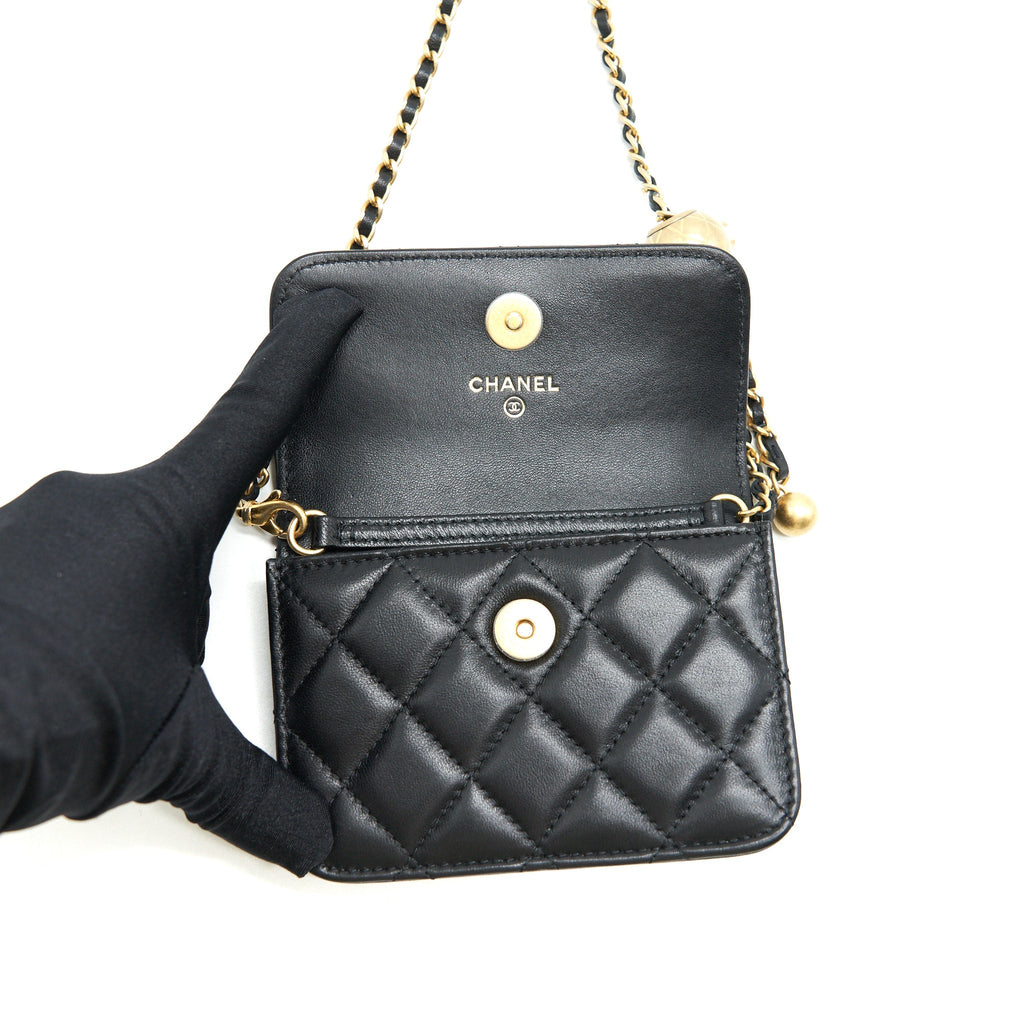 Chanel Pearl crush mini Belt coins Purse/  holder black