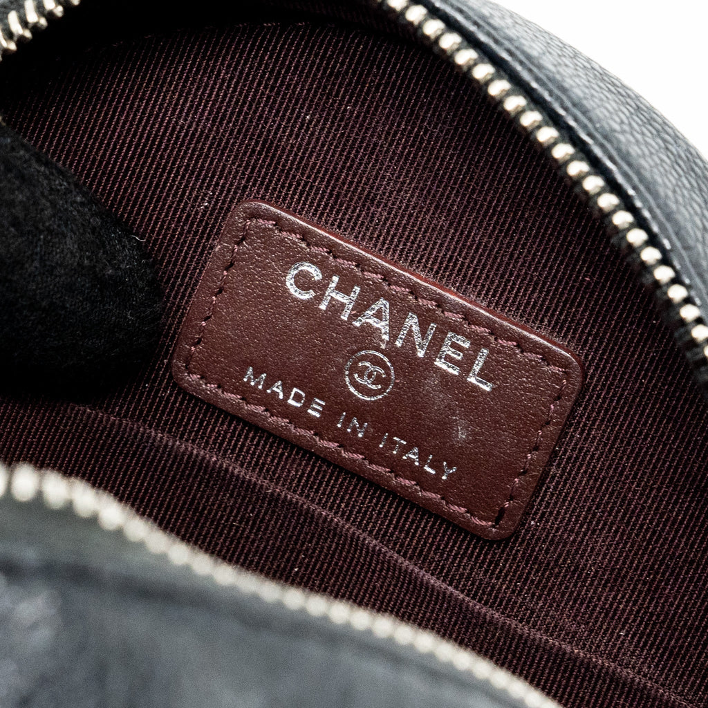 Chanel round sip clutch with chain caviar black