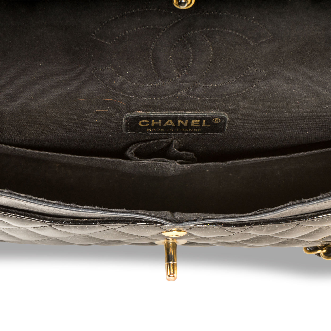 Chanel Classic Flap Bag - Medium - Patent Black Glitter