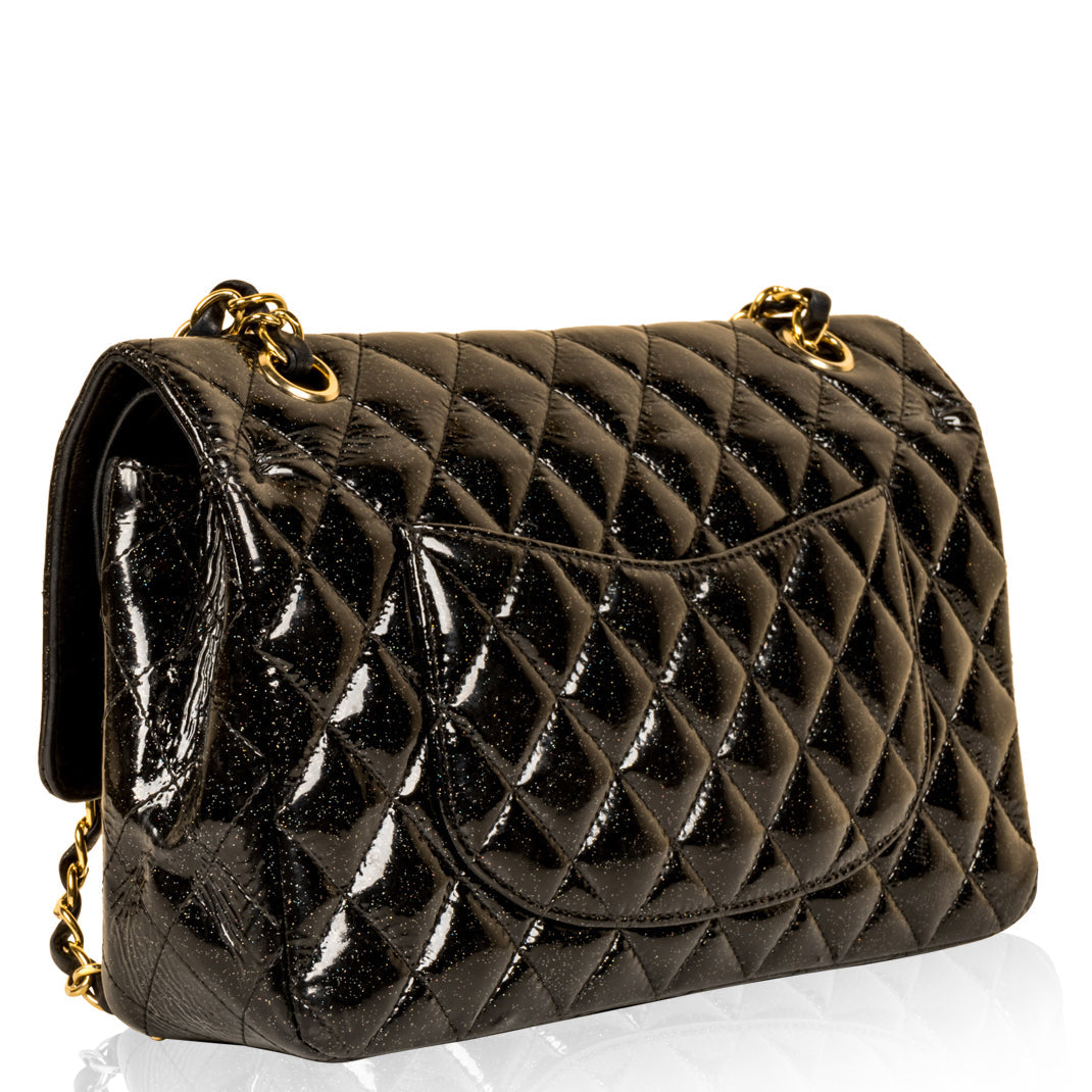 Chanel Classic Flap Bag - Medium - Patent Black Glitter