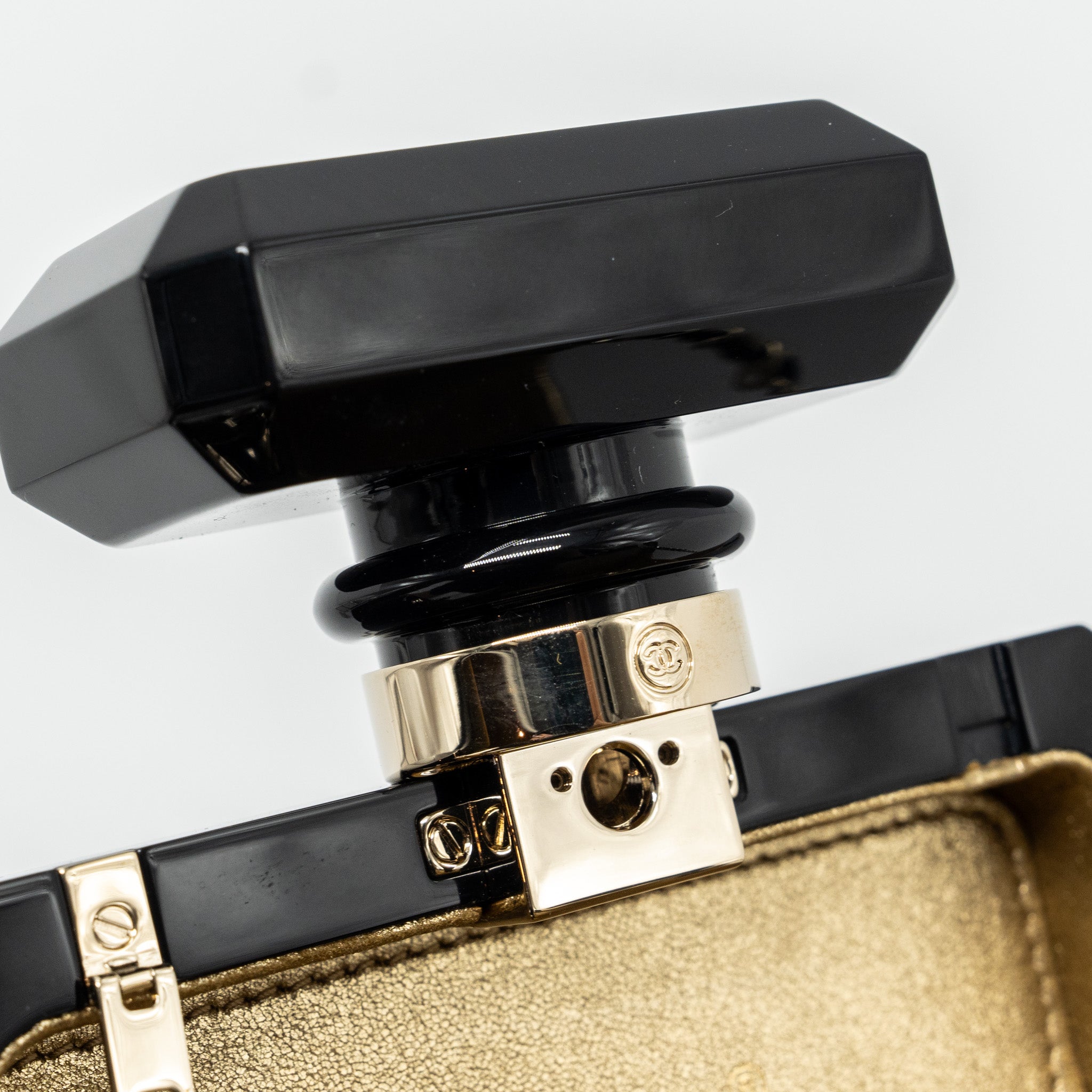 Chanel 17A Perfume Bottle Clutch Evening Bag Black / Bronze L
