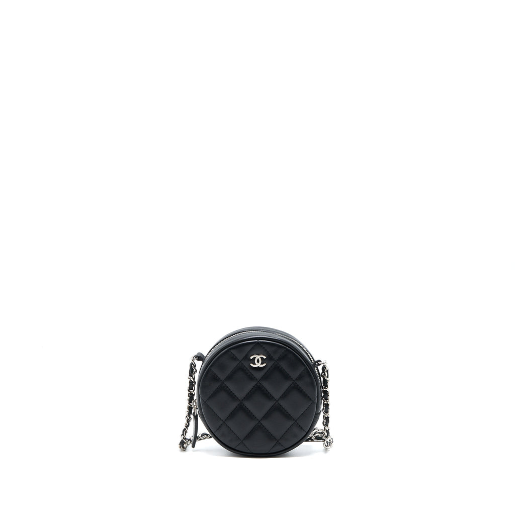 Chanel Round Clutch With Chain Lambskin Black