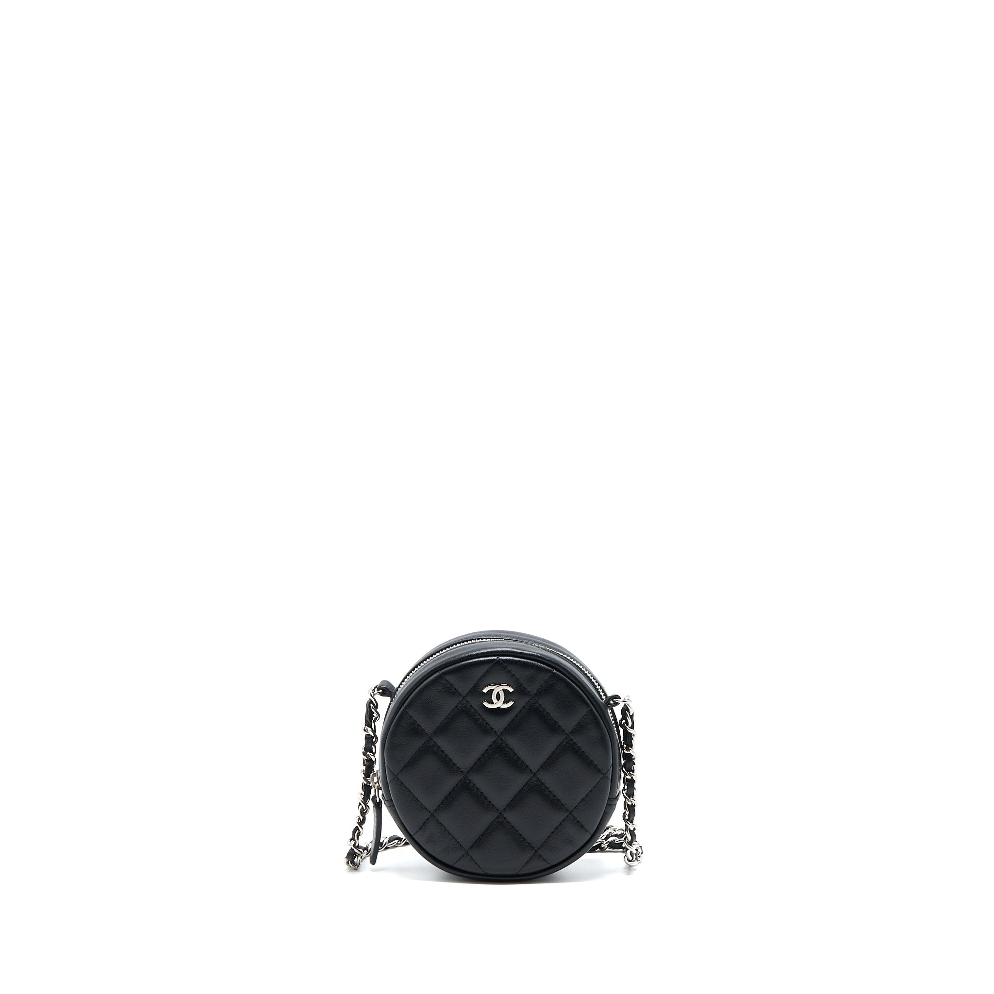 Chanel Round Clutch With Chain Lambskin Black