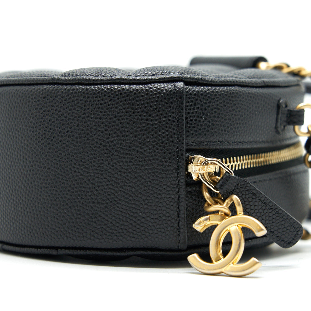 Chanel Top Handle Caviar Round Clutch with Chain Black