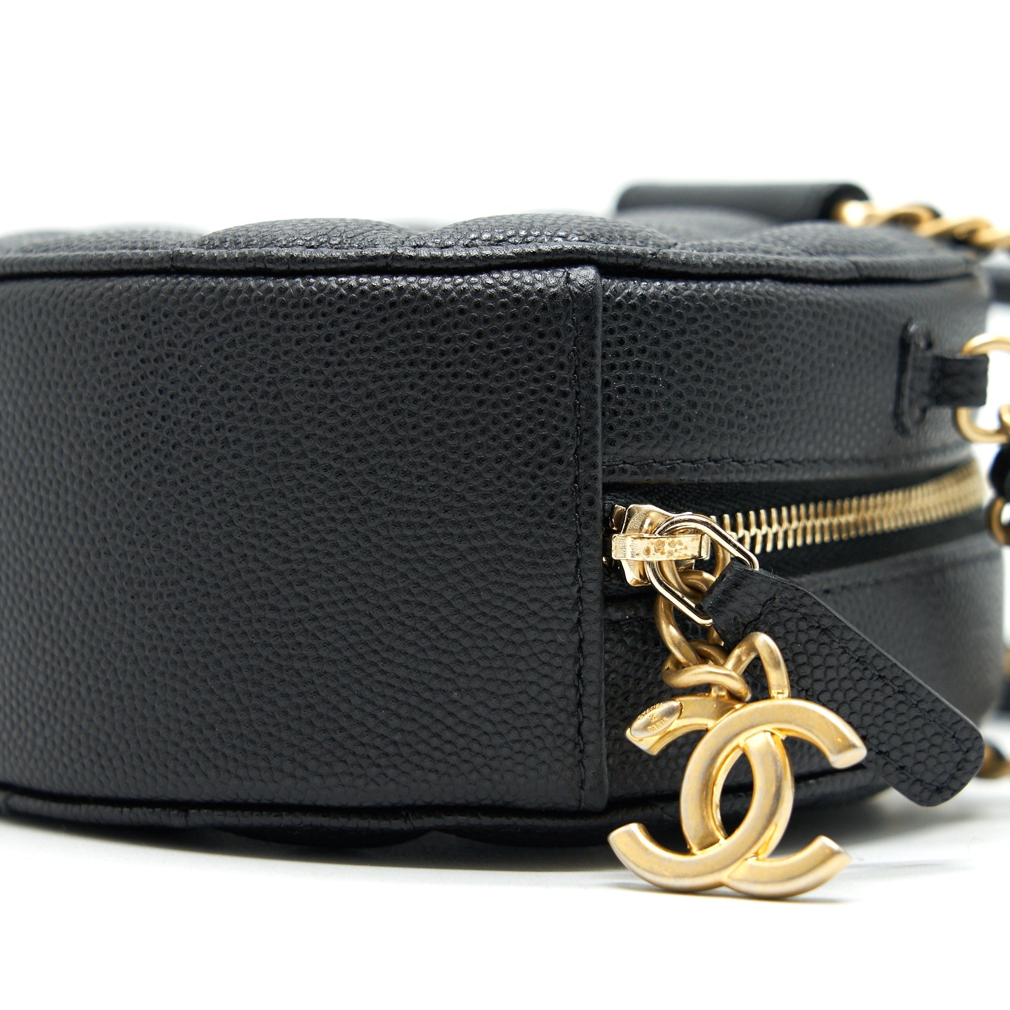 Chanel Top Handle Caviar Round Clutch with Chain Black