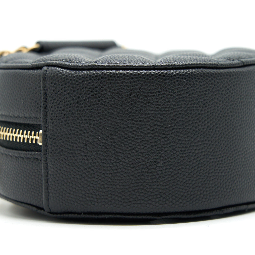 Chanel Top Handle Caviar Round Clutch with Chain Black