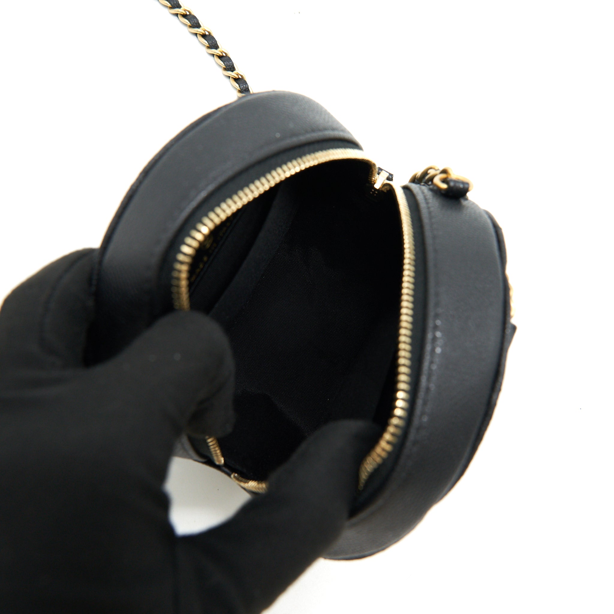 Chanel Top Handle Caviar Round Clutch with Chain Black
