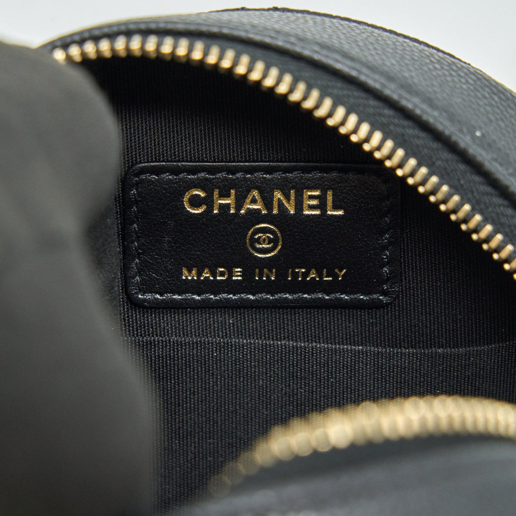Chanel Top Handle Caviar Round Clutch with Chain Black
