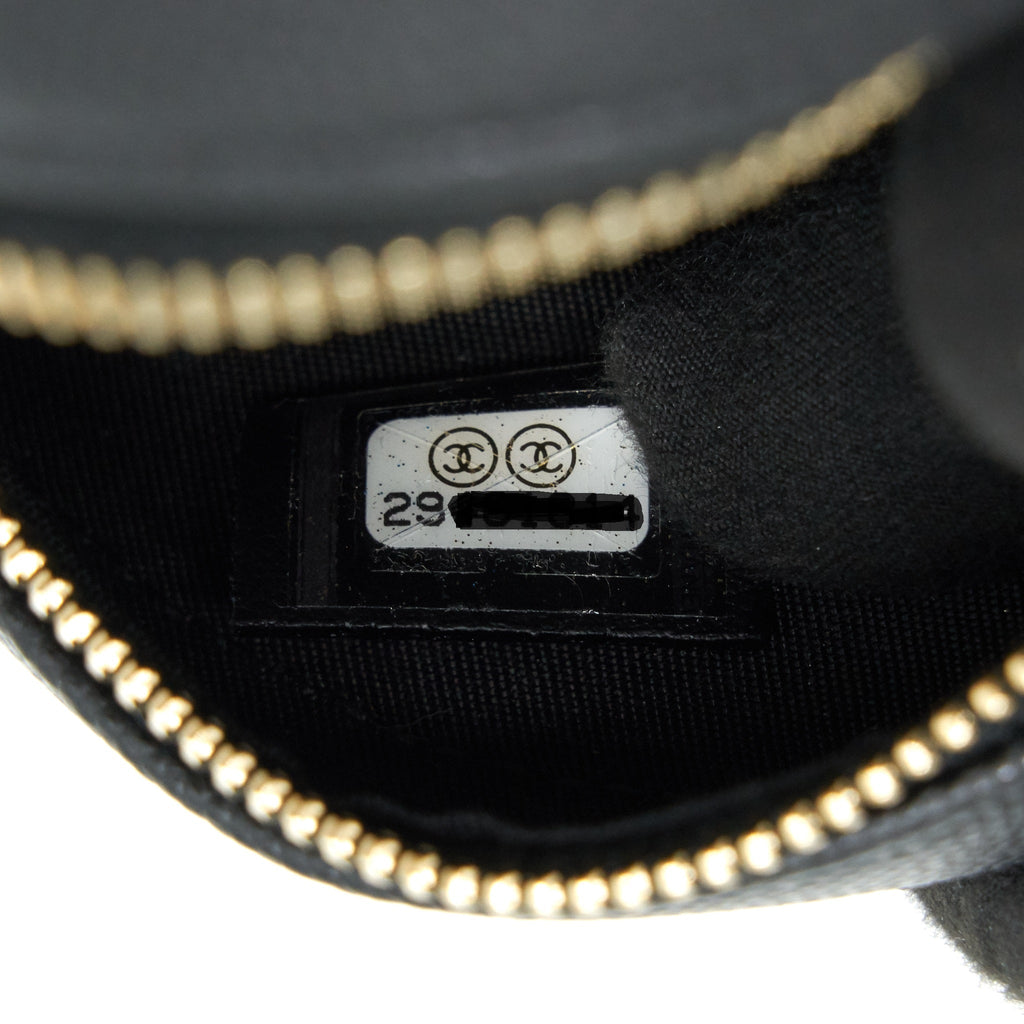 Chanel Top Handle Caviar Round Clutch with Chain Black