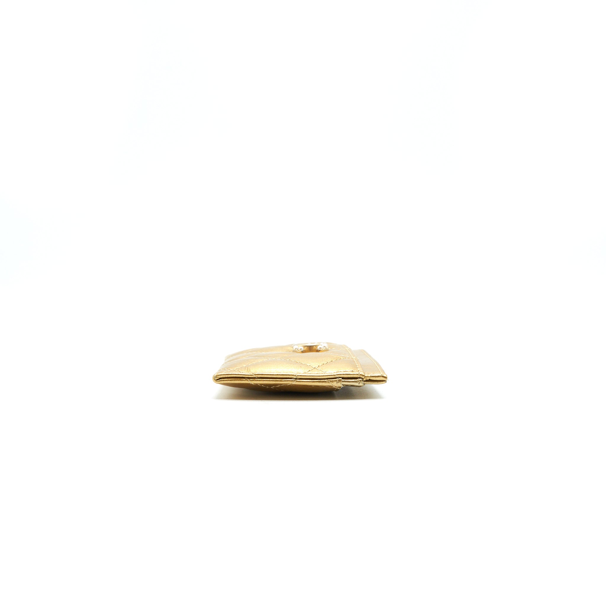 Chanel Quilted  Holder Lambskin Gold Colour with Gold and Pearl CC Logo