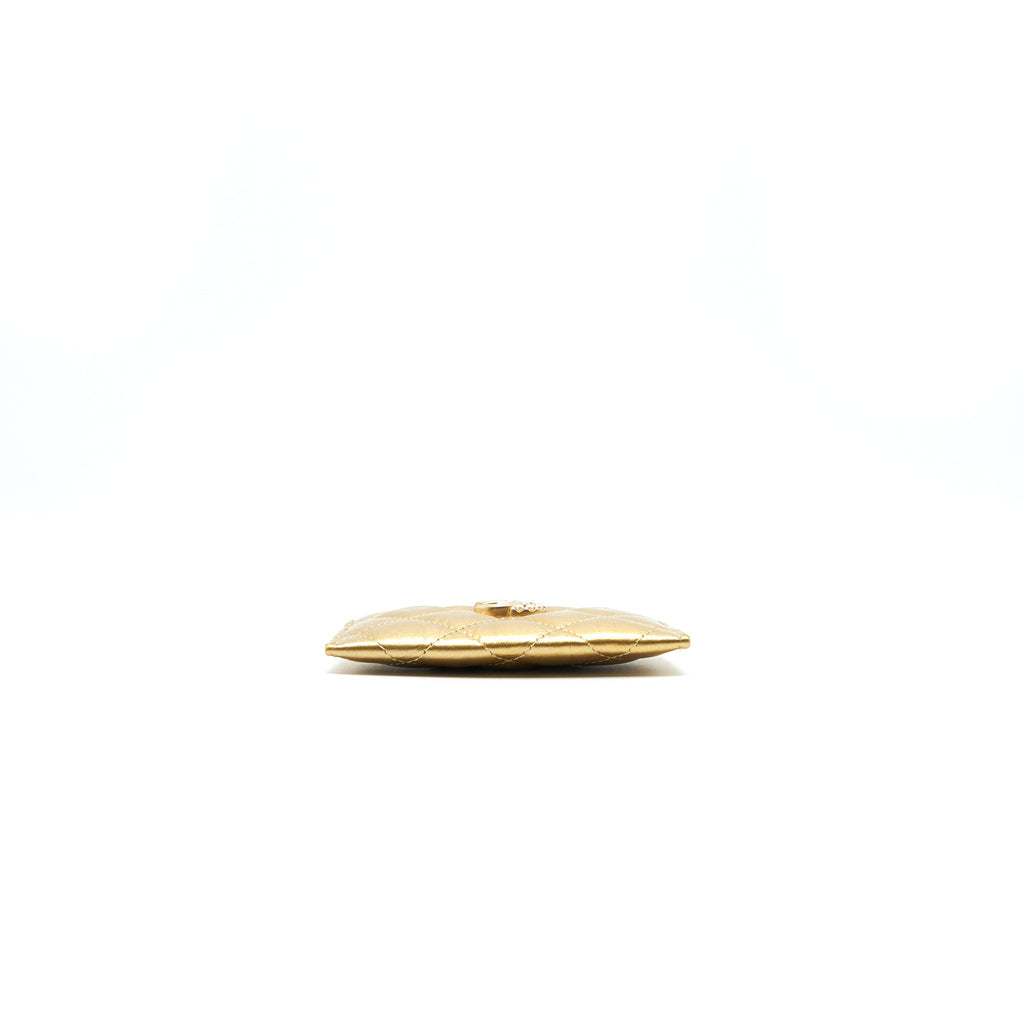 Chanel Quilted  Holder Lambskin Gold Colour with Gold and Pearl CC Logo