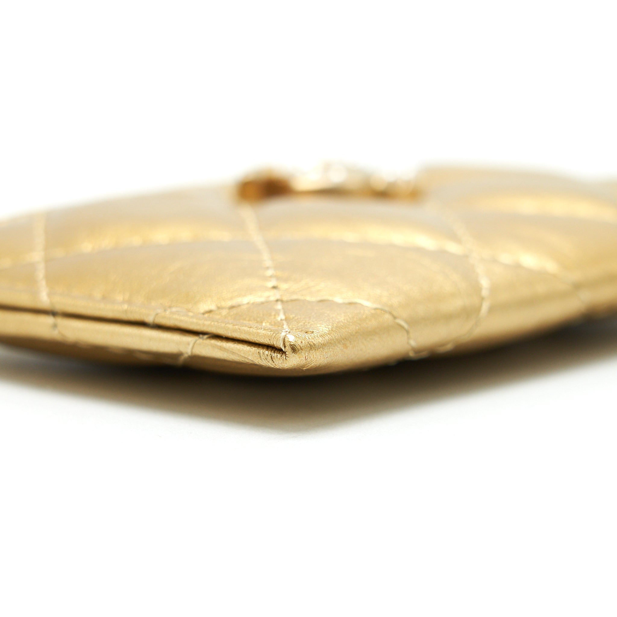 Chanel Quilted  Holder Lambskin Gold Colour with Gold and Pearl CC Logo