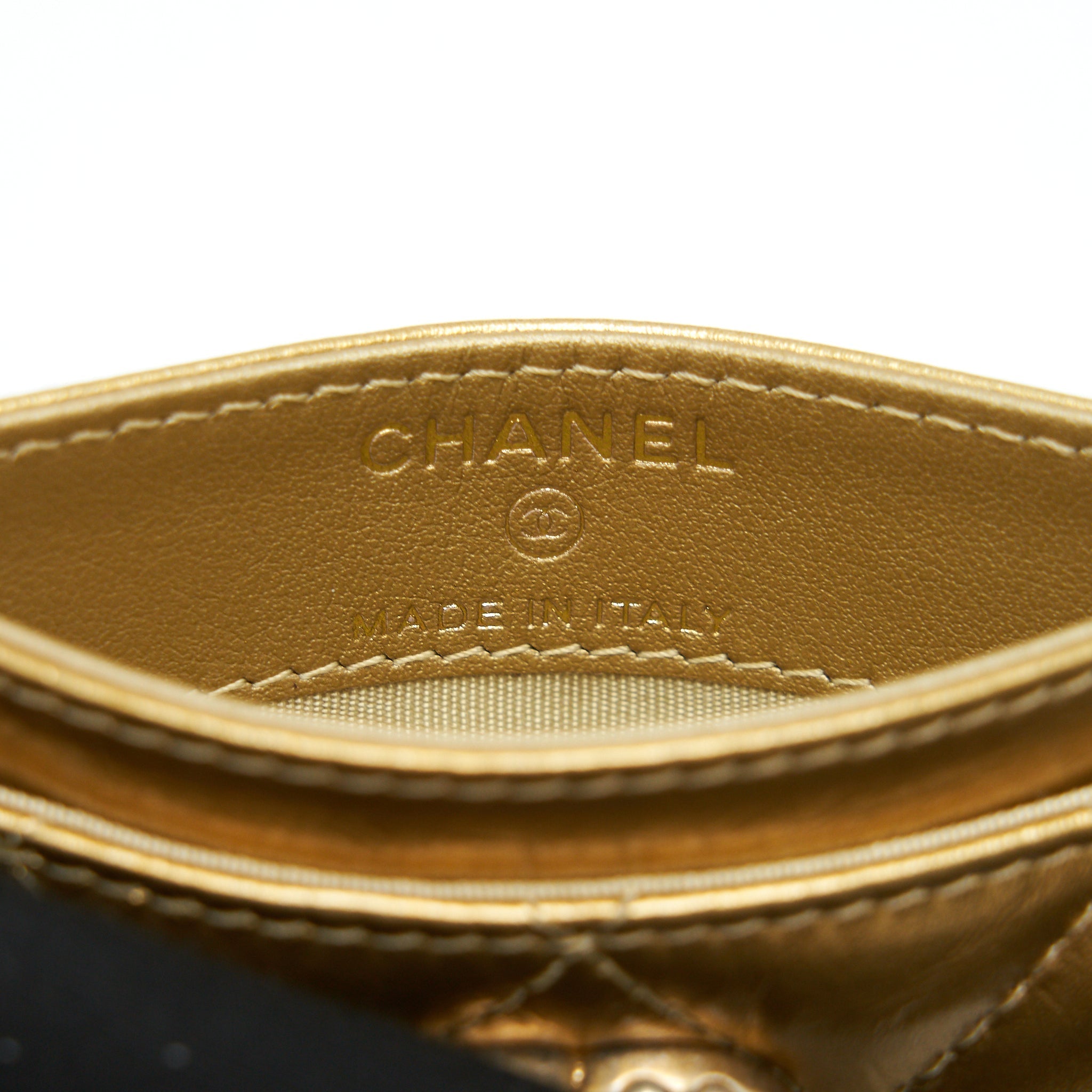 Chanel Quilted  Holder Lambskin Gold Colour with Gold and Pearl CC Logo