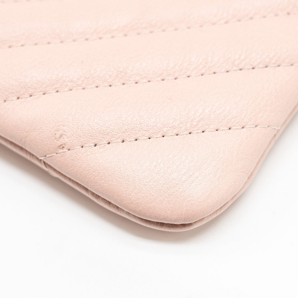 Chanel Chevron Zip Clutch calfskin light pink
