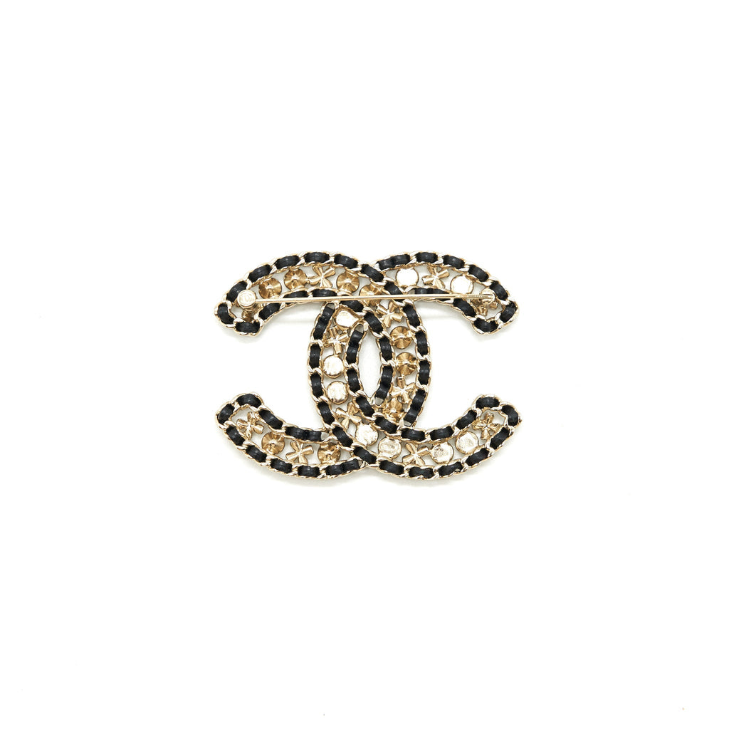 Chanel CC Chain/ White Crystal / Pearl Brooch