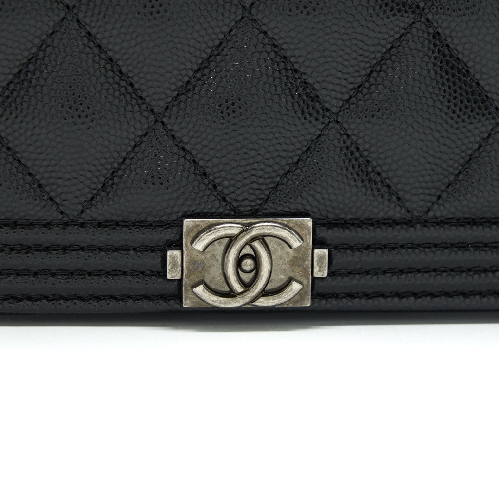 Chanel Boy Wallet On Chain Caviar Black Ruthenium Hardware