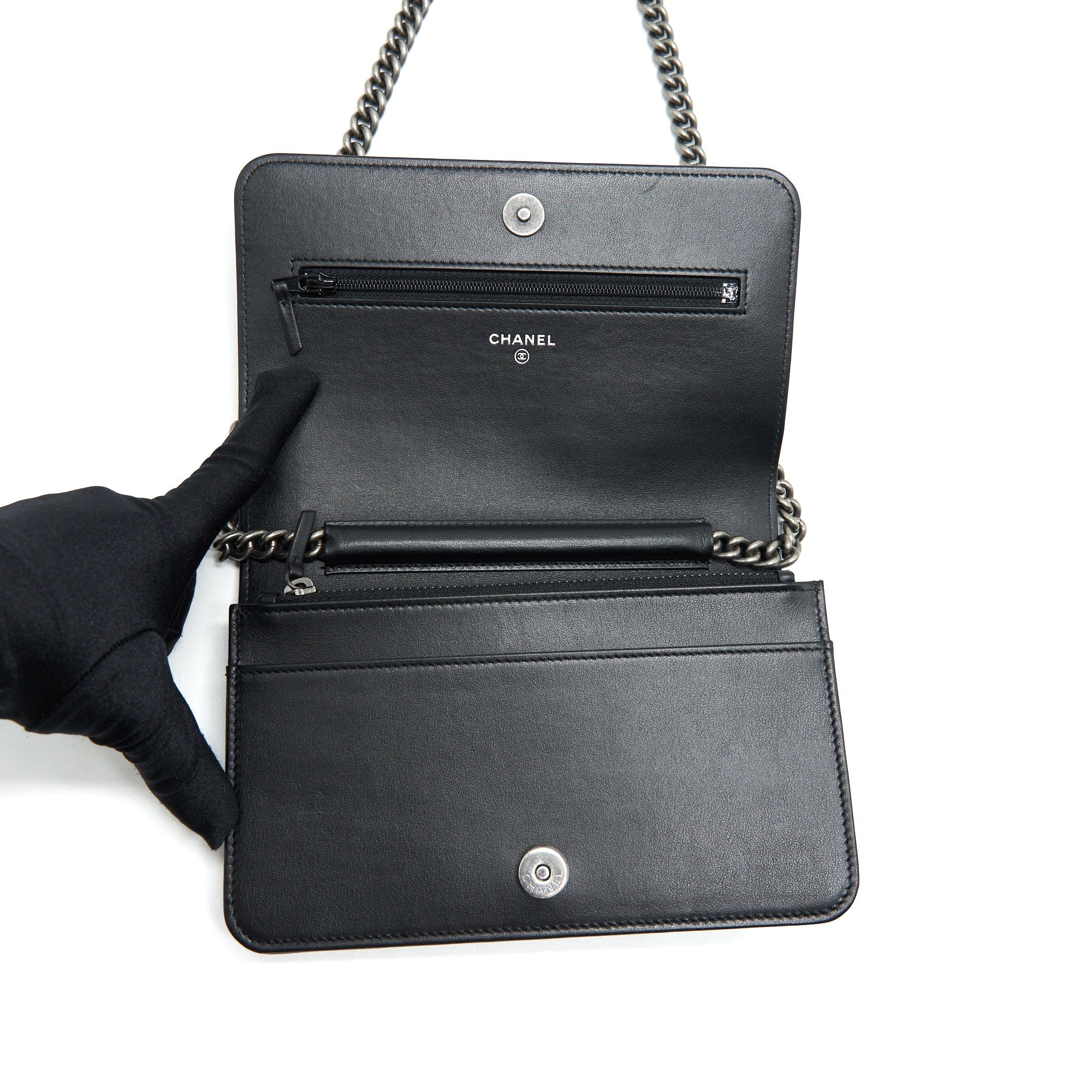 Chanel Boy Wallet On Chain Caviar Black Ruthenium Hardware