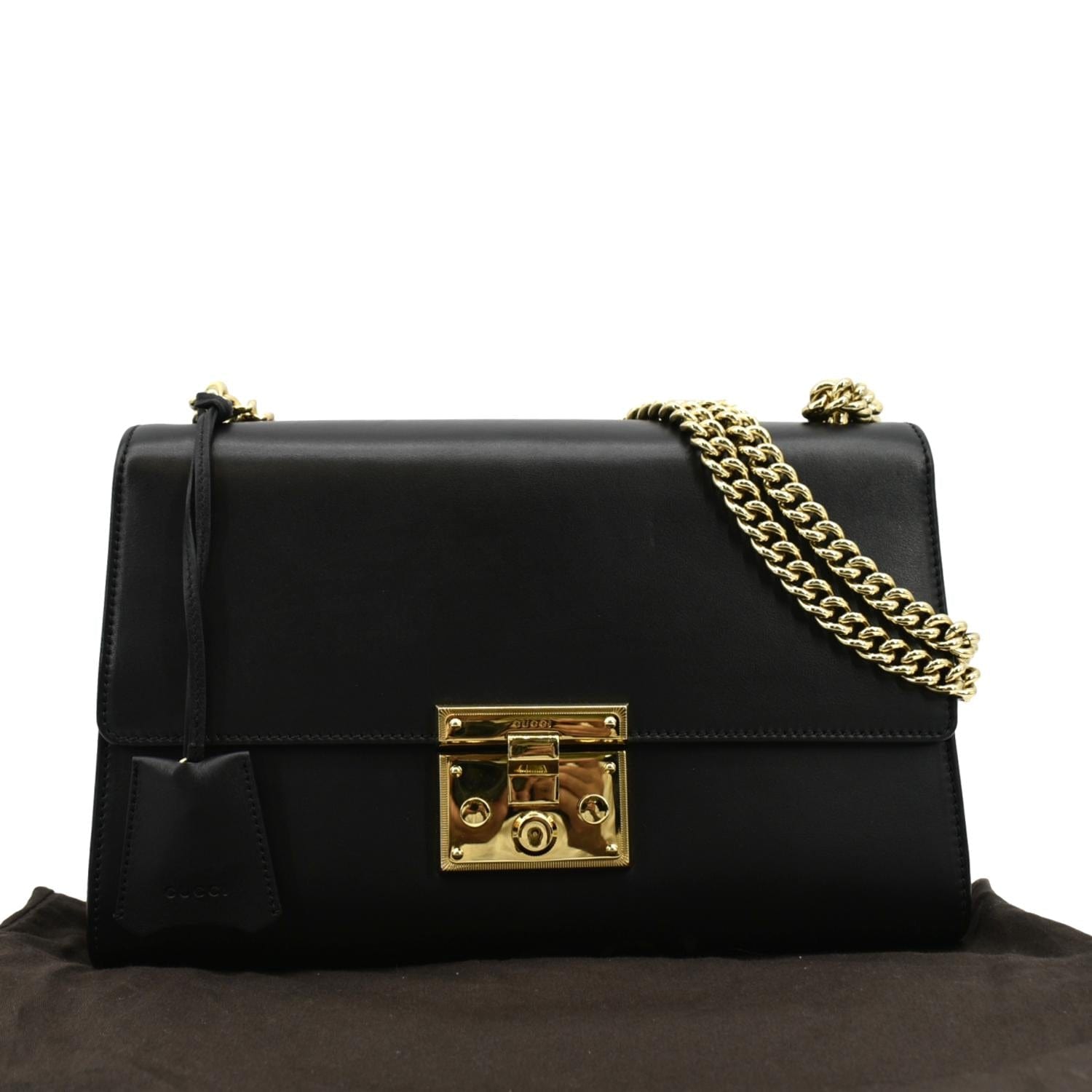GUCCI Padlock Leather Shoulder Bag Black 409486