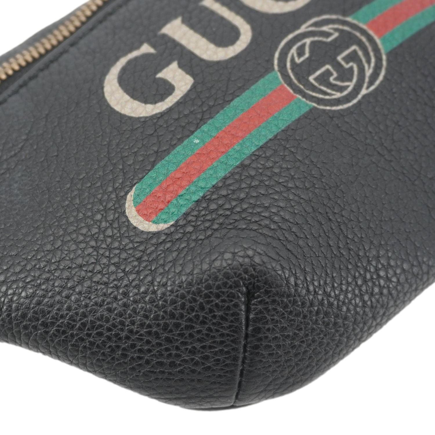 GUCCI Logo Print Small Grained Calfskin Leather Belt Bag Black 527792