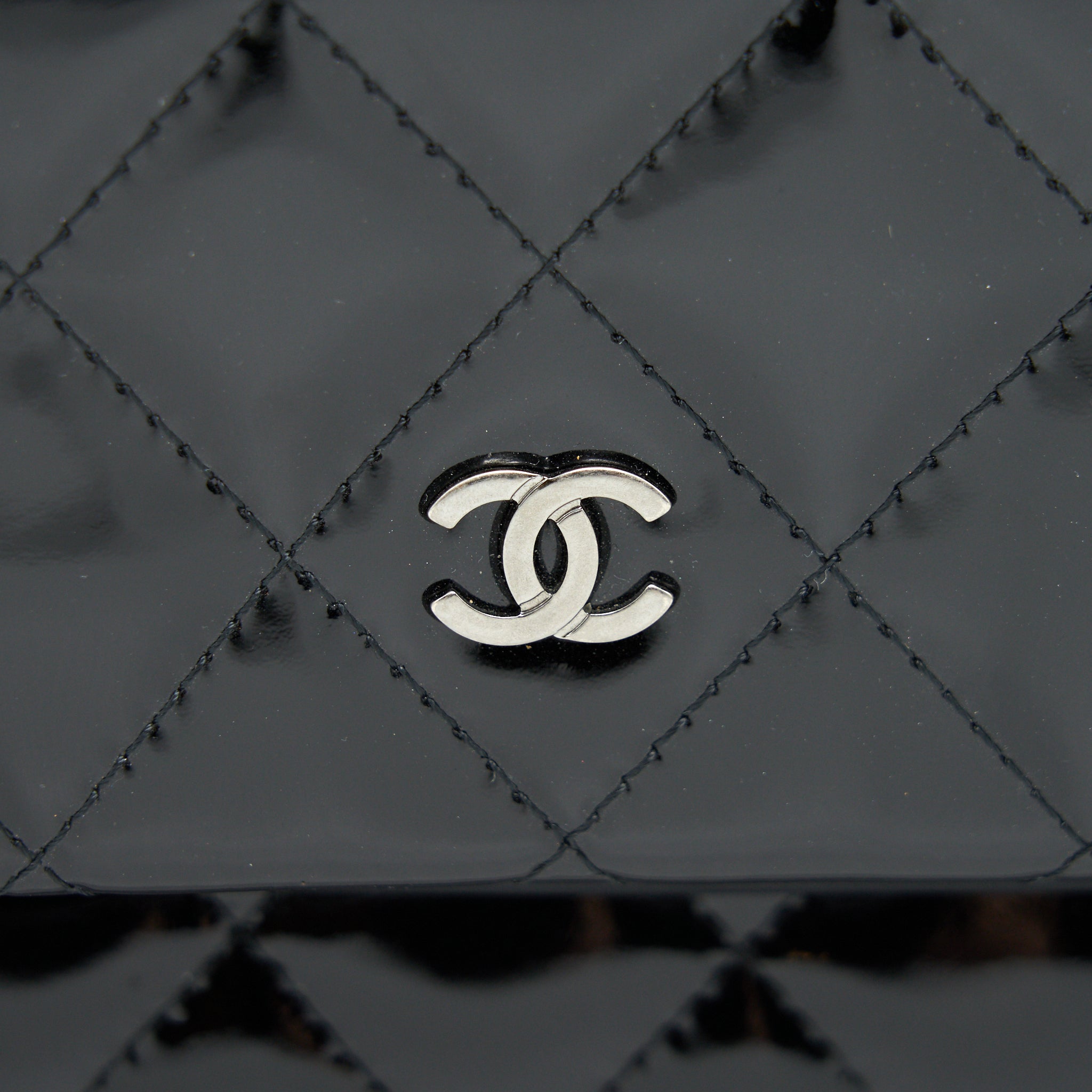 Chanel Fold Over Clutch Patent Leather Black