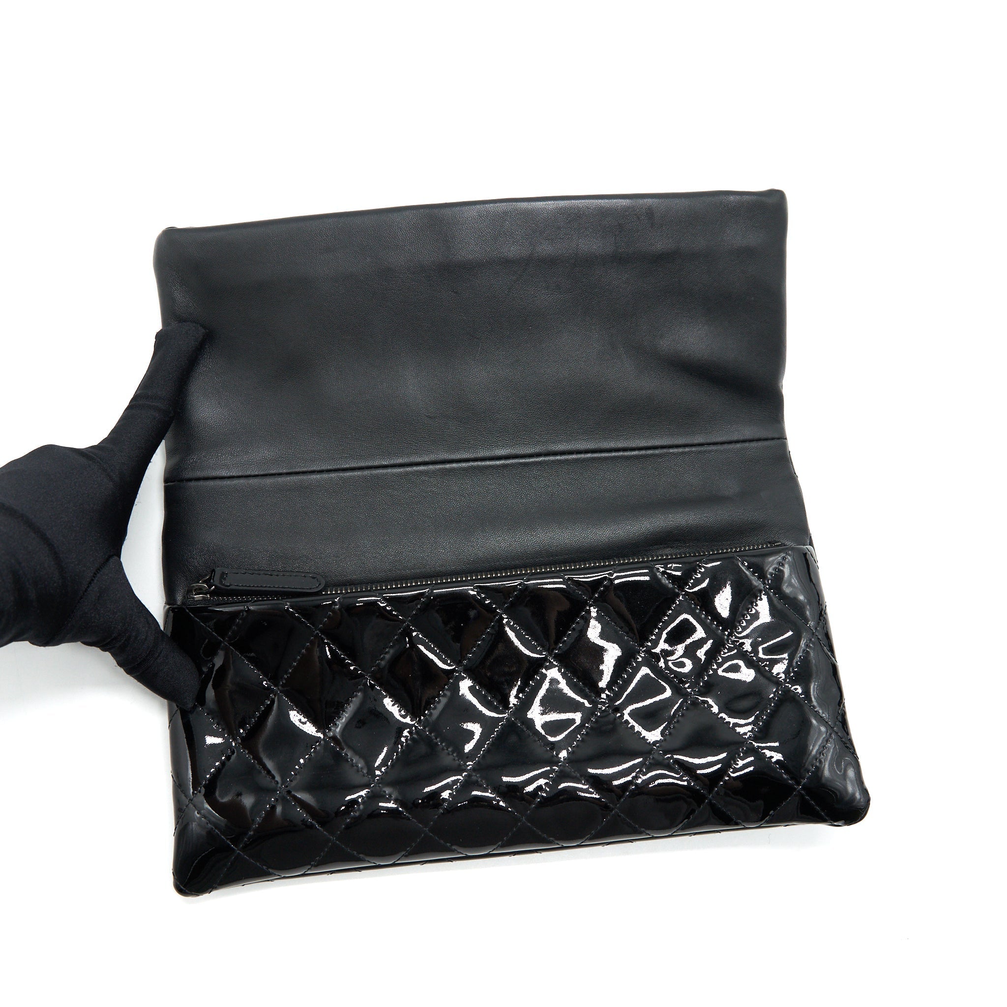 Chanel Fold Over Clutch Patent Leather Black