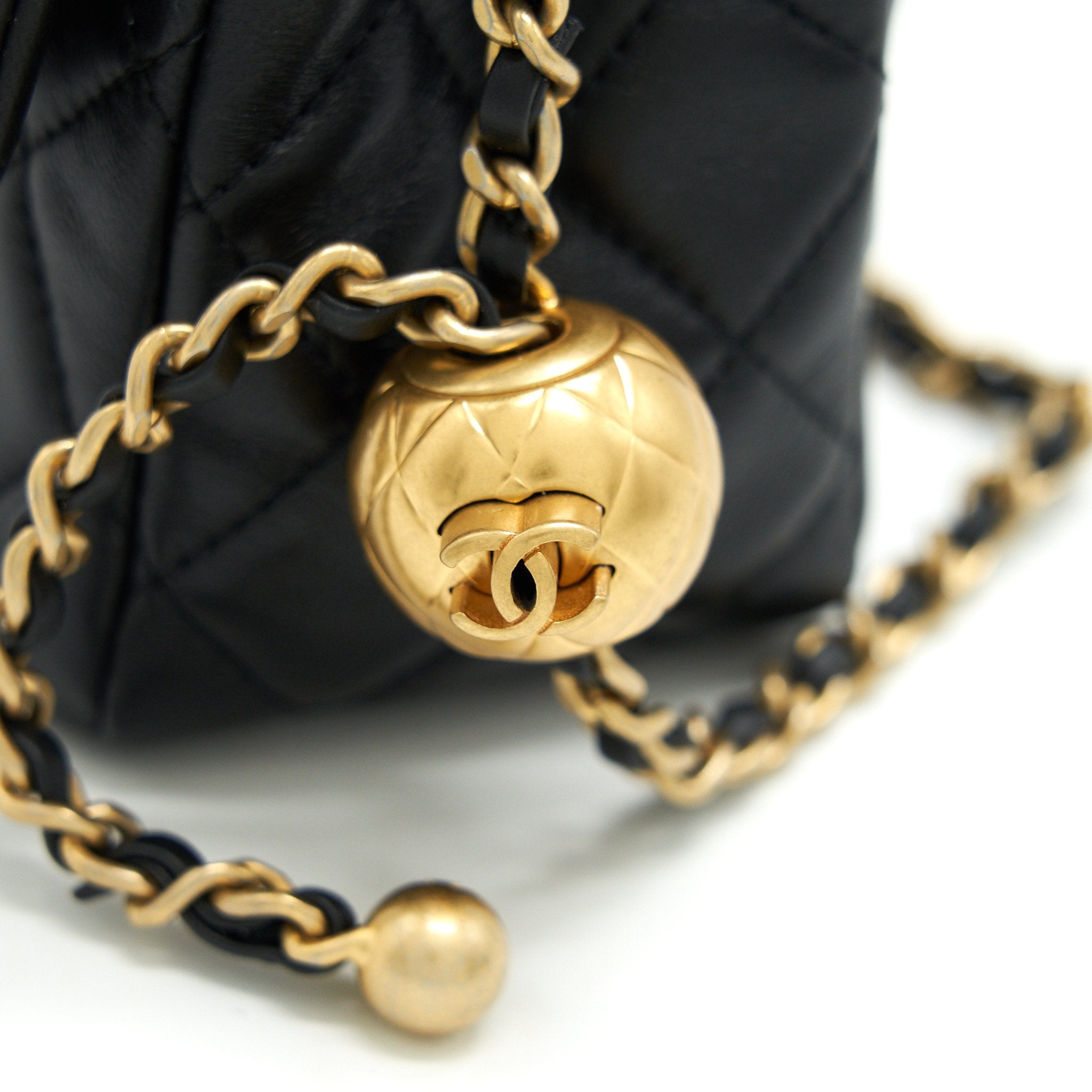 Chanel 22C Pearl Crush Mini Square Flap Bag Black Lambskin