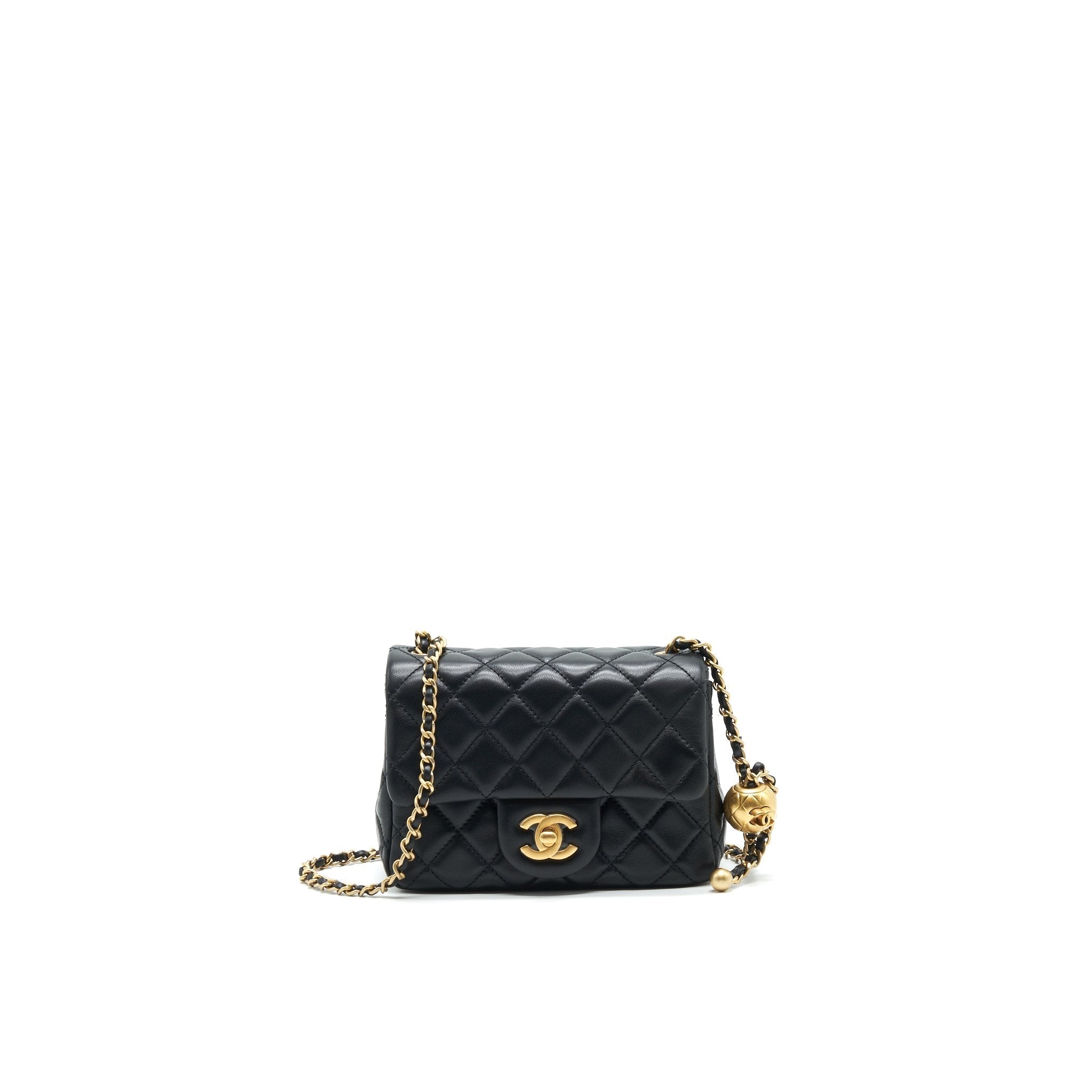 Chanel 22C Pearl Crush Mini Square Rectangular Flap Bag Black （Microchip)