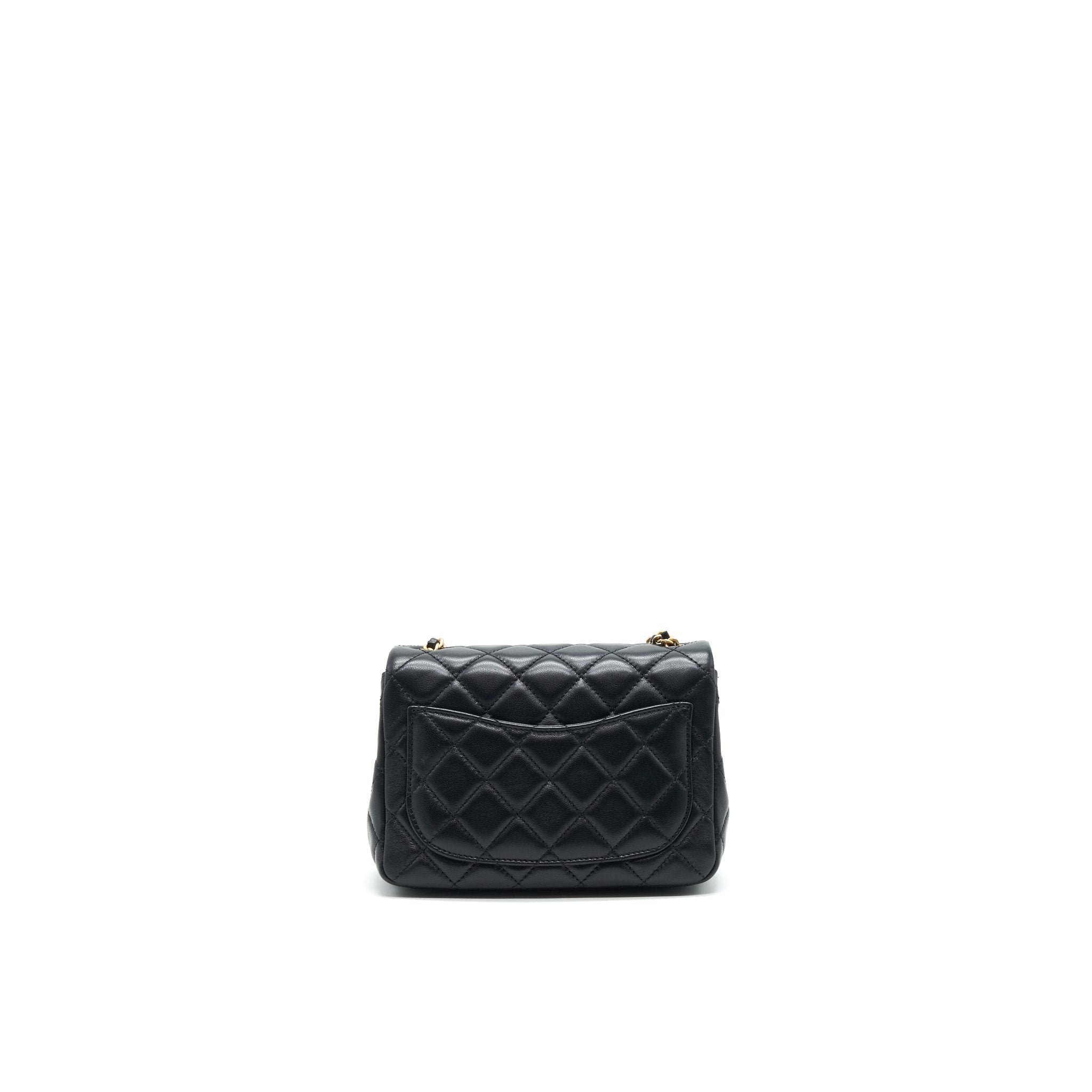 Chanel 22C Pearl Crush Mini Square Rectangular Flap Bag Black （Microchip)