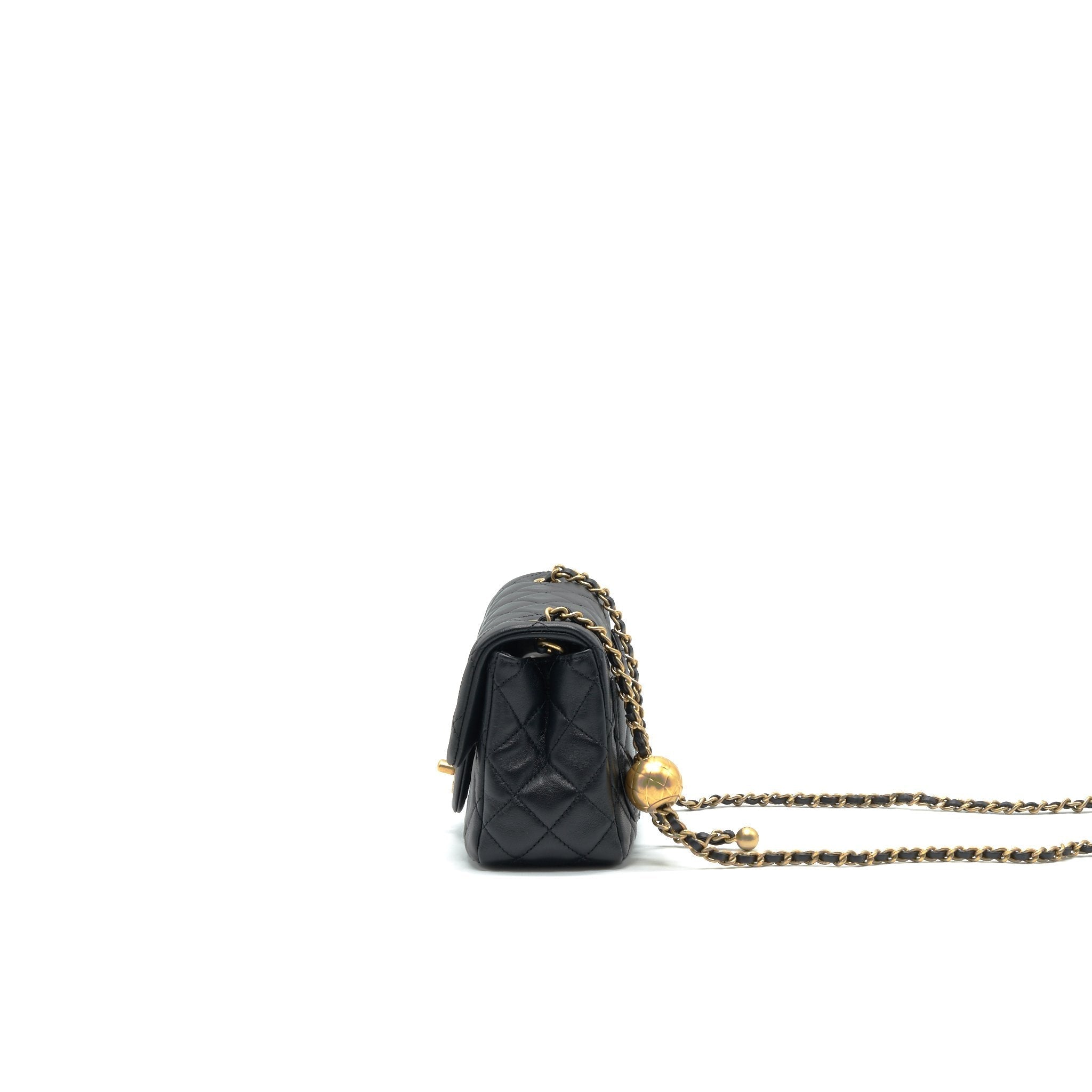 Chanel 22C Pearl Crush Mini Square Rectangular Flap Bag Black （Microchip)