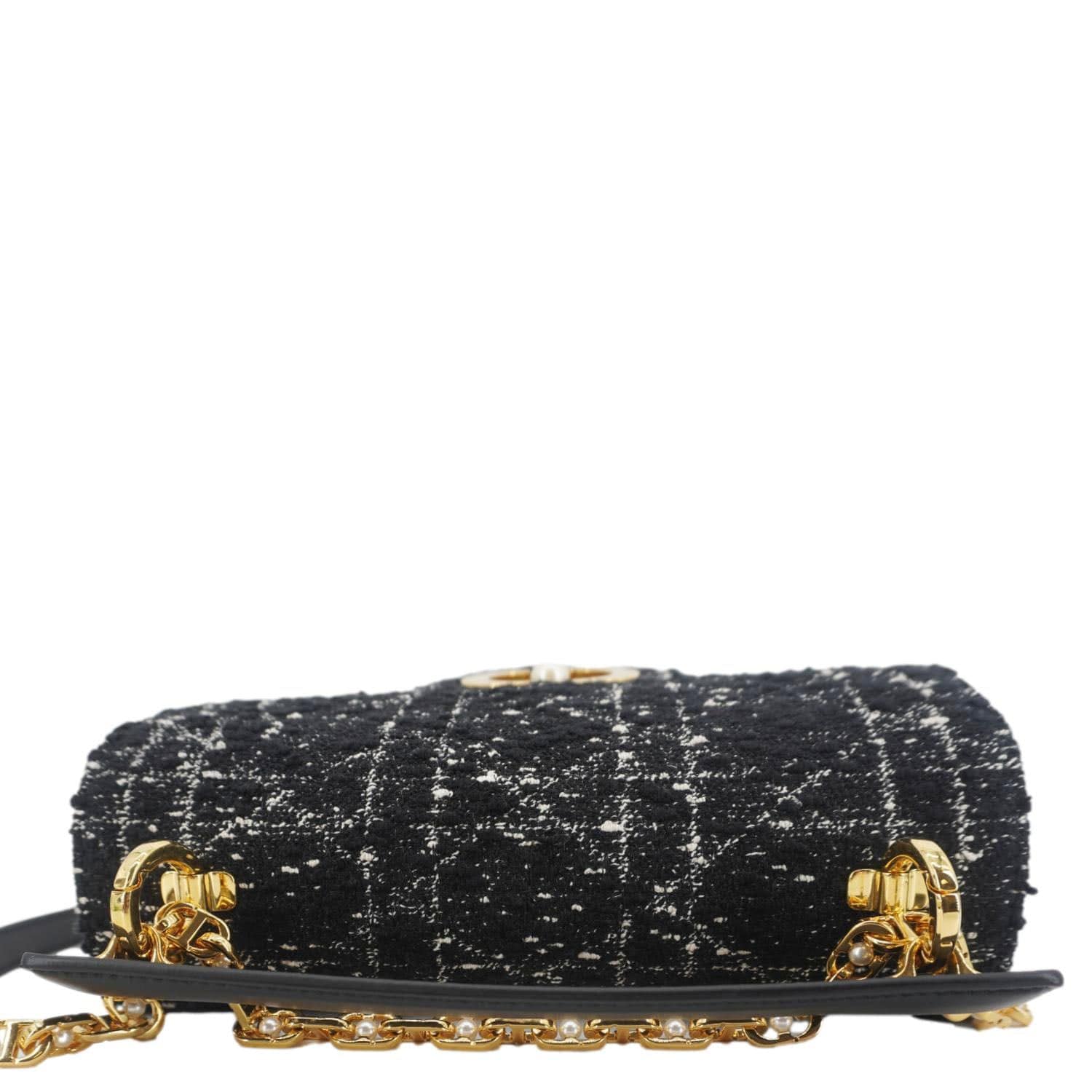 CHRISTIAN DIOR Jolie Small Cannage Tweed Top Handle Shoulder Bag Black