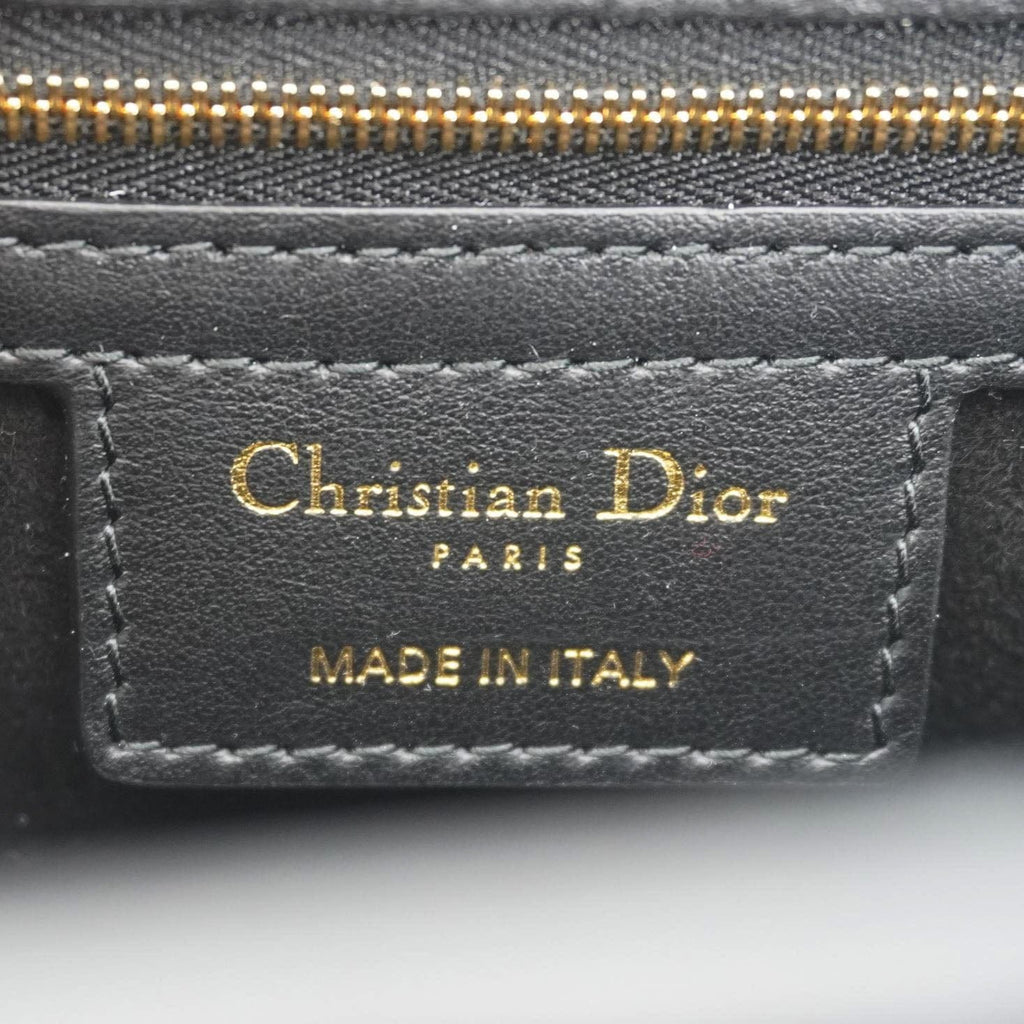 CHRISTIAN DIOR Jolie Small Cannage Tweed Top Handle Shoulder Bag Black