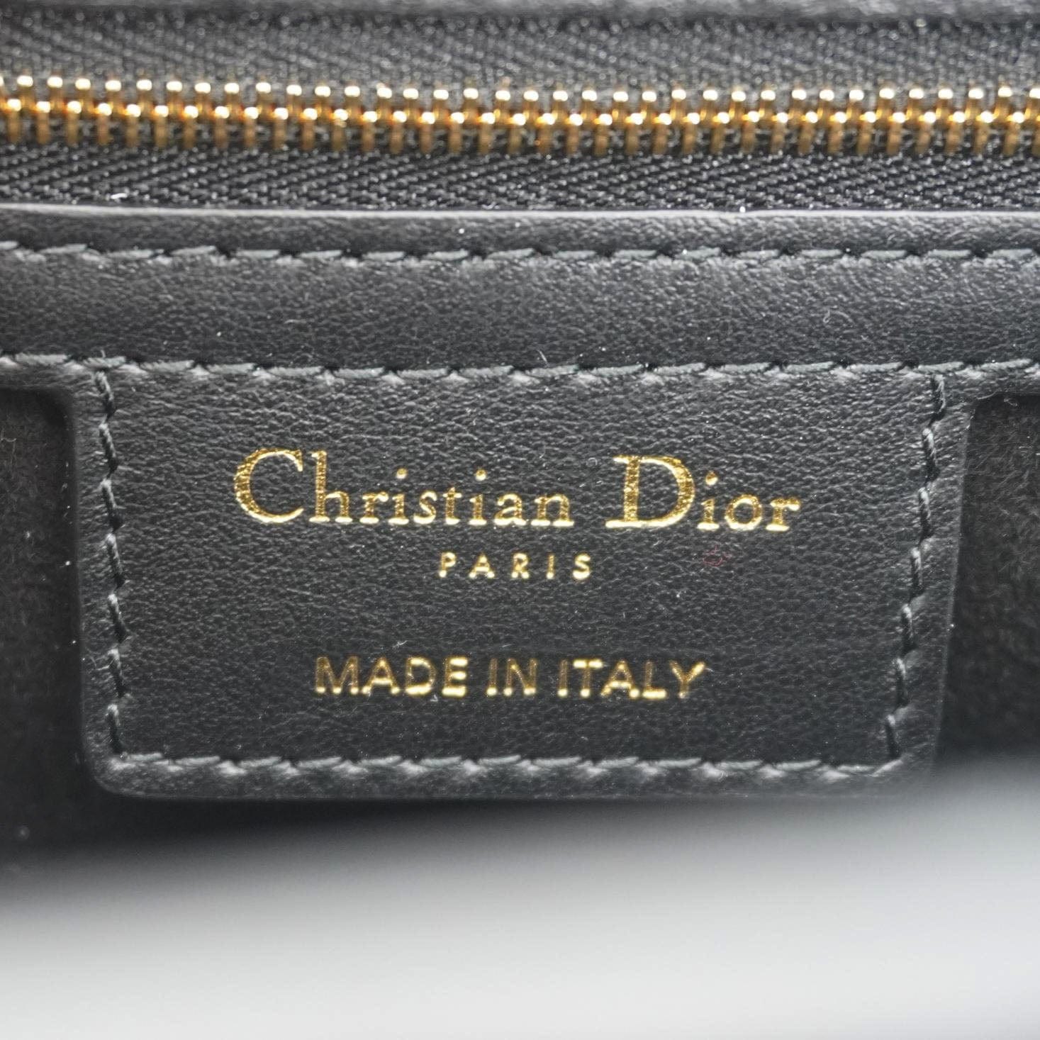 CHRISTIAN DIOR Jolie Small Cannage Tweed Top Handle Shoulder Bag Black