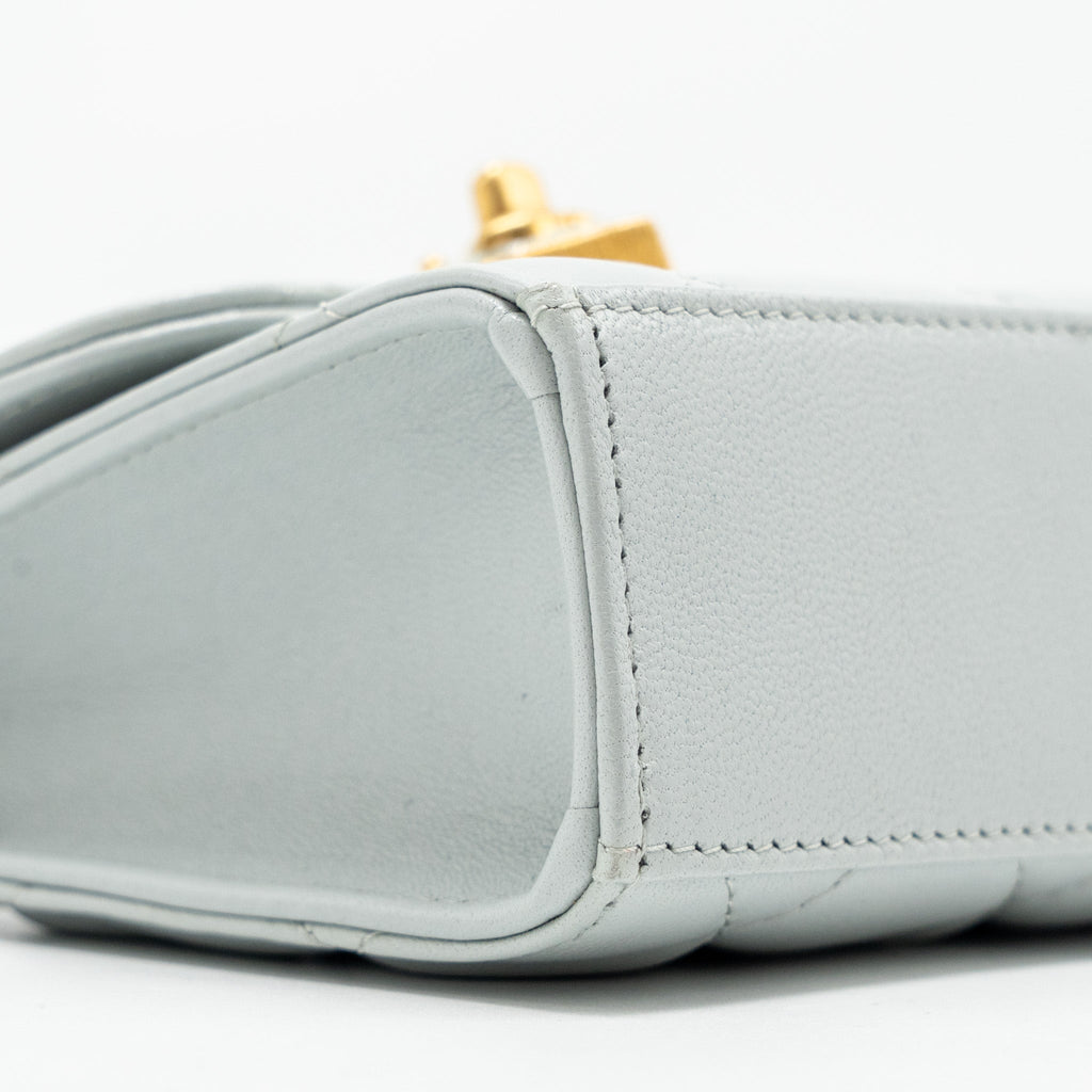 CHANEL CC Enamel Heart Mini Flap Clutch With Chain Lambskin Light Grey