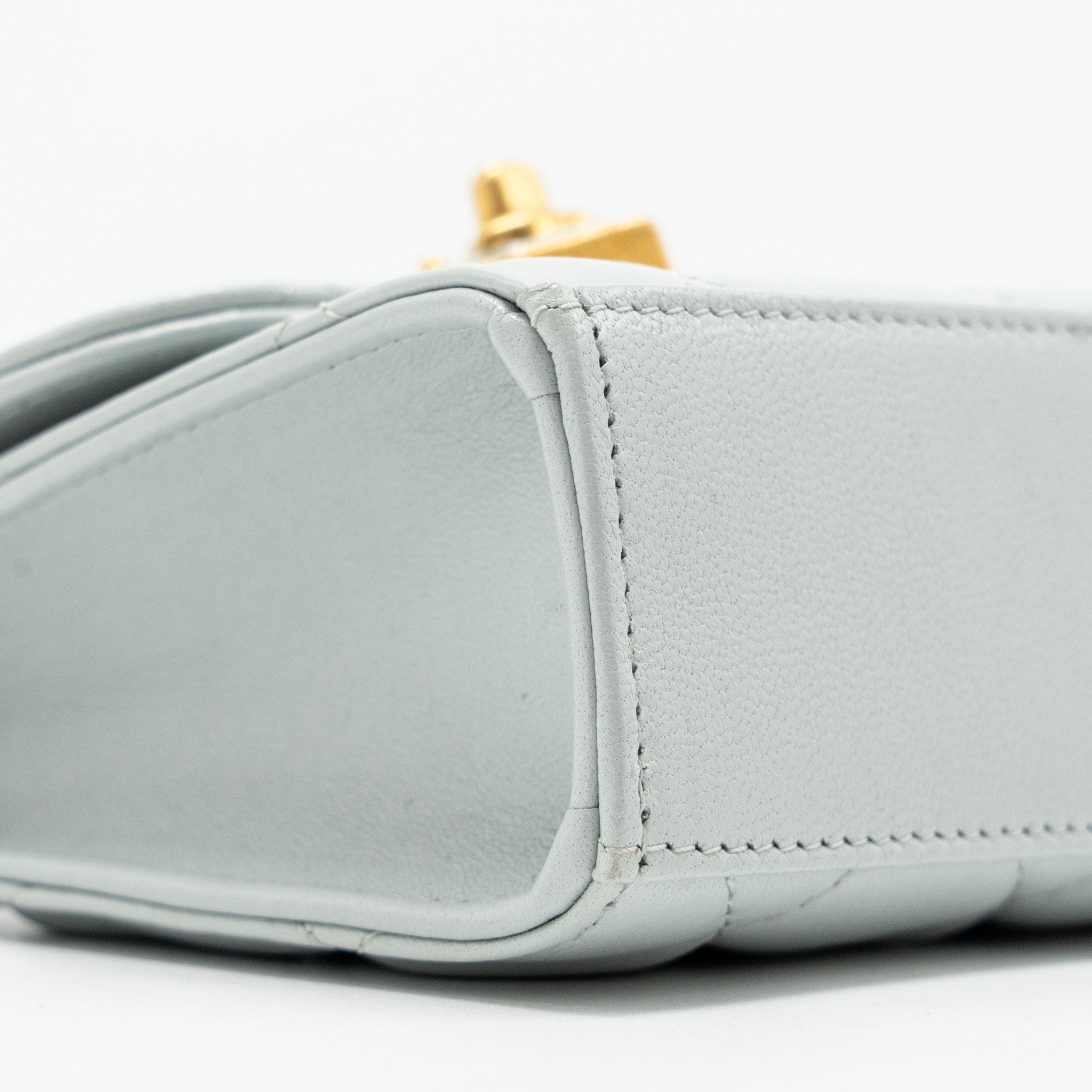 CHANEL CC Enamel Heart Mini Flap Clutch With Chain Lambskin Light Grey