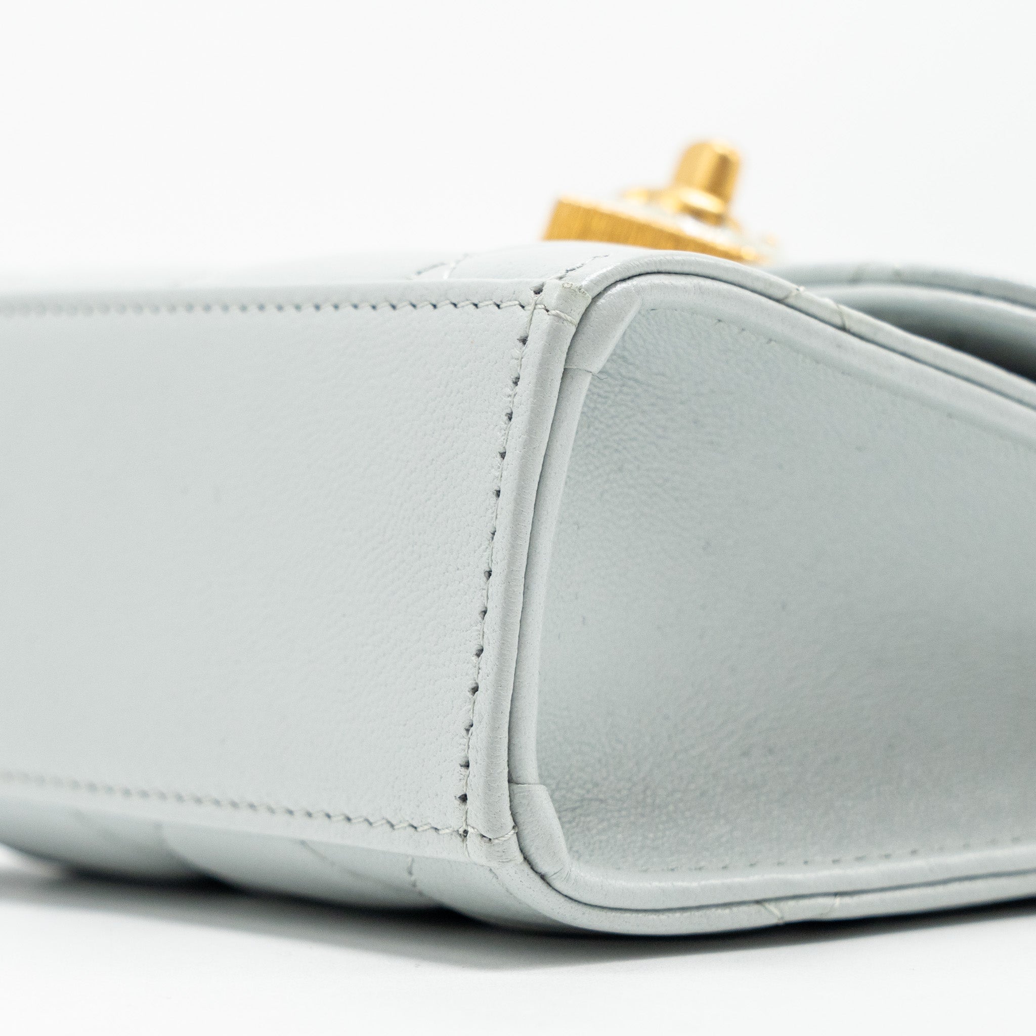 CHANEL CC Enamel Heart Mini Flap Clutch With Chain Lambskin Light Grey